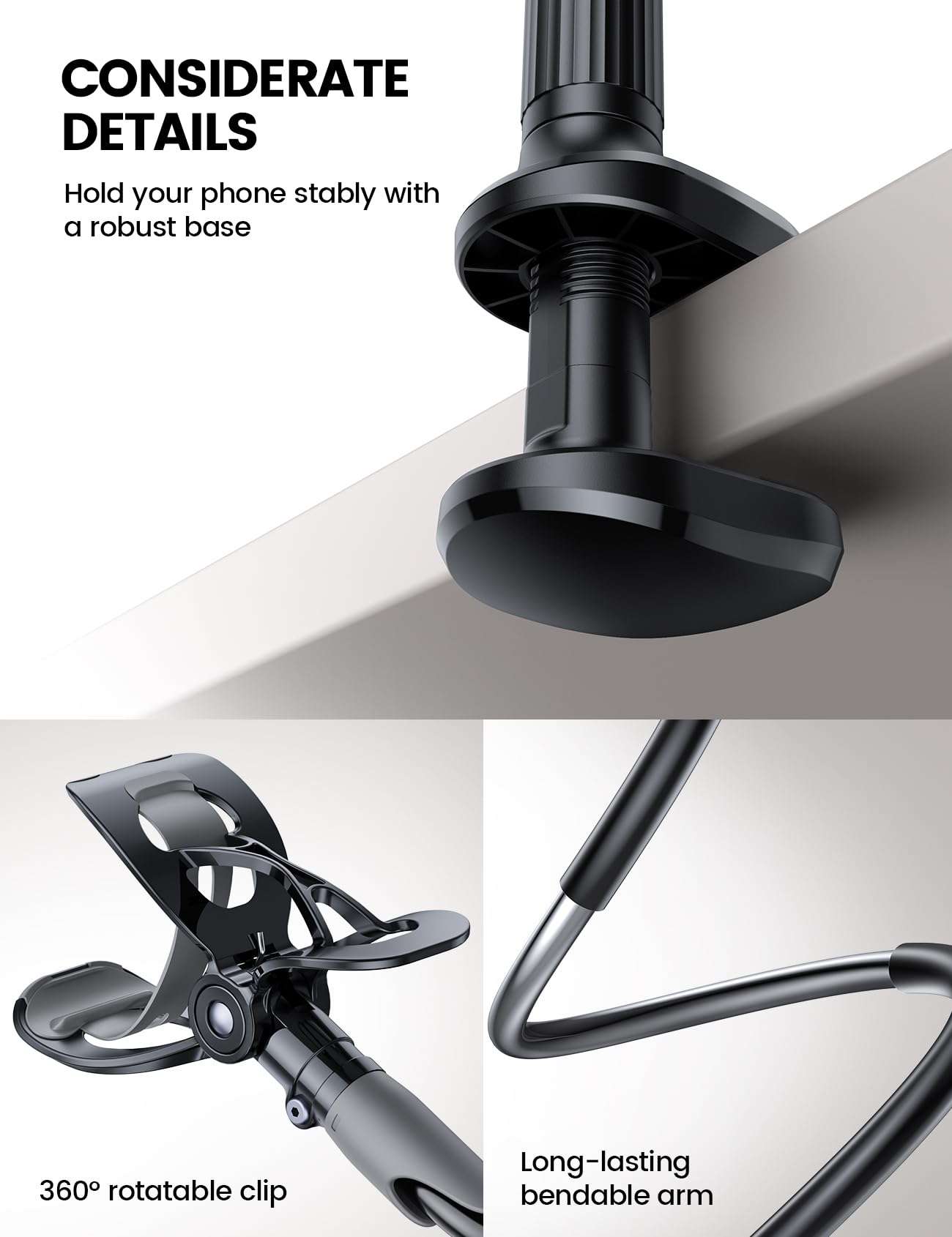 Lamicall Gooseneck Phone Holder for Bed - Cell Phone Mount Clamp Clip, Flexible Long Arm, Overhead Mount for Desk Headboard Bedside, for iPhone Air 17 Pro Max, 16 Pro Max, 15, 14 & 4-7" Phone - Image 6