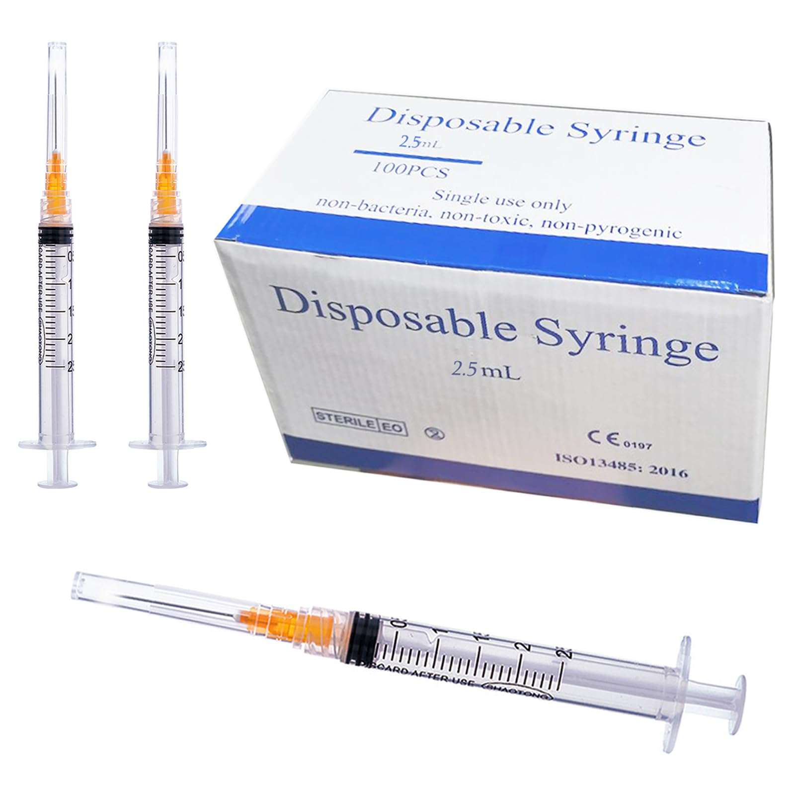 Gesanghua 100 Pack 2.5ml with 25 Gauge 1 Inch Luer Lock syring, Individually Wrapped - Image 1