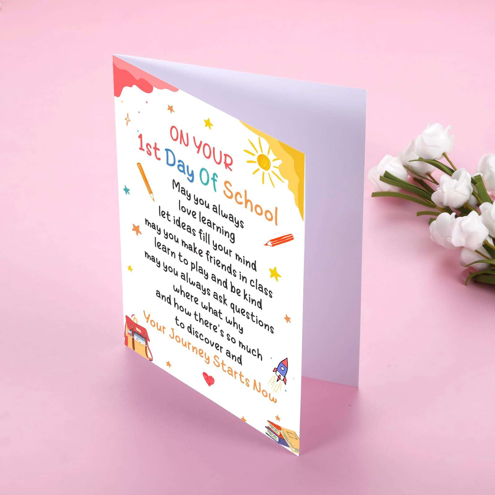 XPENMULBOJA First Day for School card for Kids First Day of Kindergarten Preschool Supplies 1st Grade School Back to School Stuff Gift for Girl Boy Daughter Son 1st Grade & preschool supplies - Image 7