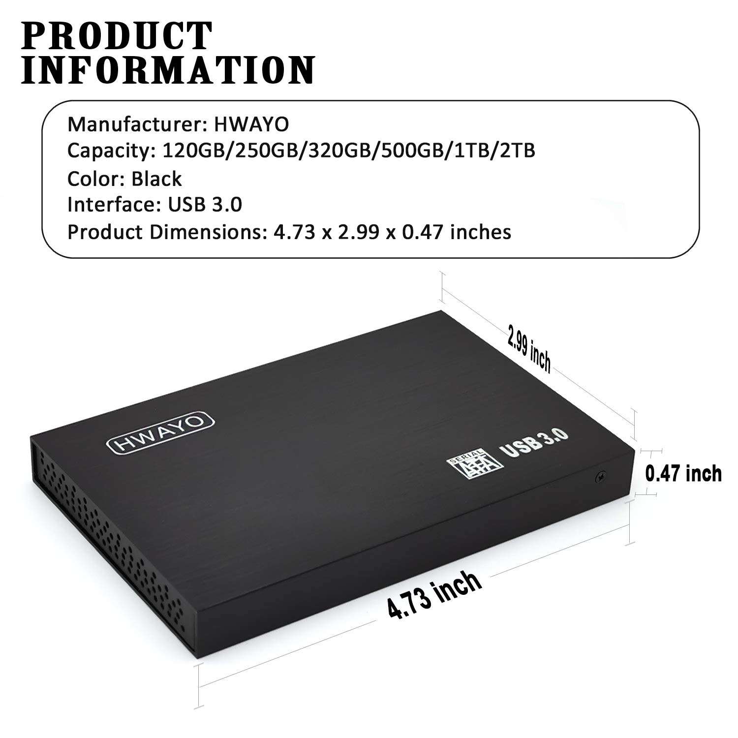 HWAYO 2.5'' 320GB Ultra Slim Portable External Hard Drive USB3.0 HDD Storage for Xbox One Consle, PC, Laptop (Black) - Image 2