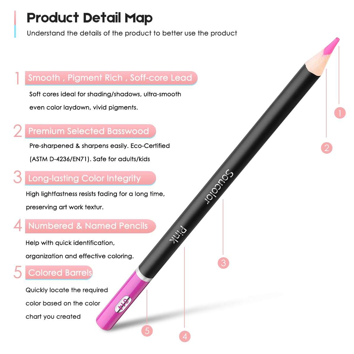 Soucolor 72-Color Colored Pencils for Adult Coloring Books, Christmas Stocking Stuffers for Teen Girl Boys Gifts, Soft Core Color Pencil Set for Kids Art Supplies, Coloring Drawing Sketching Pencils - Image 3