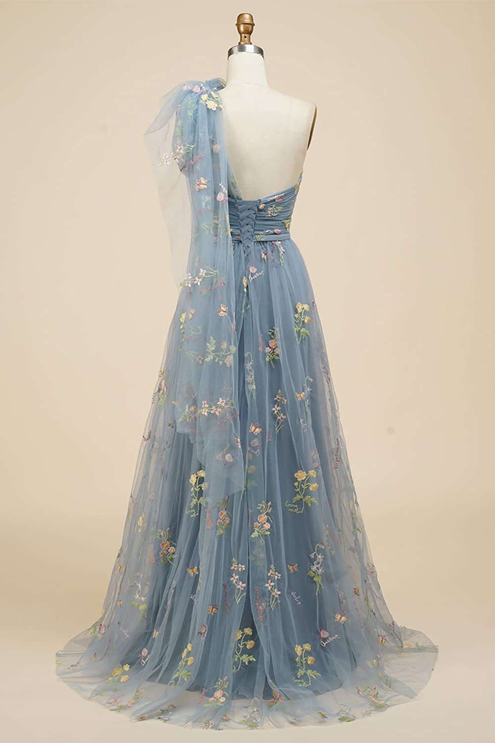 Floral Embroidery Prom Dresses with Pleats Long One Shoulder Spring Tulle Formal Party Dress for Women - Image 2