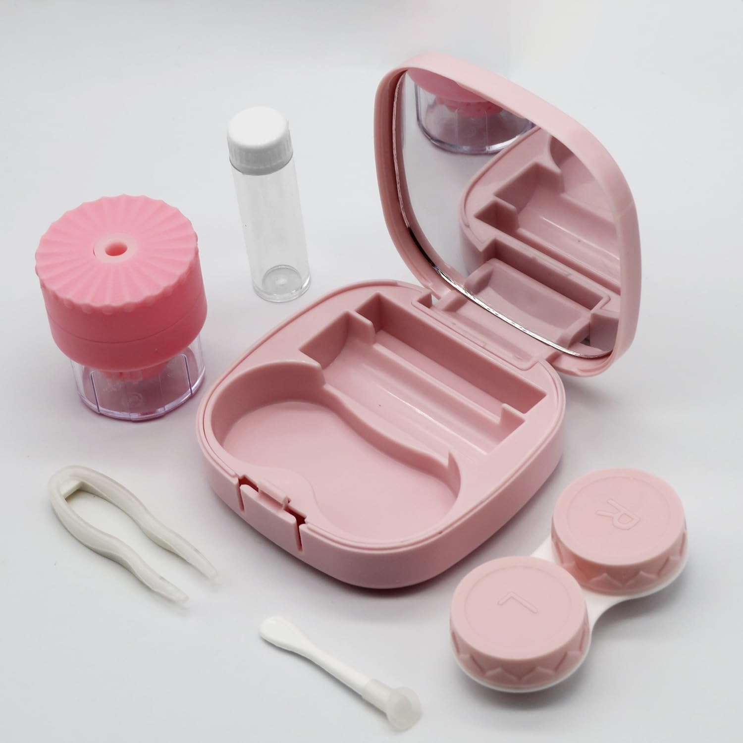 Vastsoon Contact Lens Case with Cleaner Washer, Travel Size Cute Colored Contact Lenses Applicator Removal Tool Kit with Mirror Solution Bottle for Daily Outdoor (Pink) - Image 2