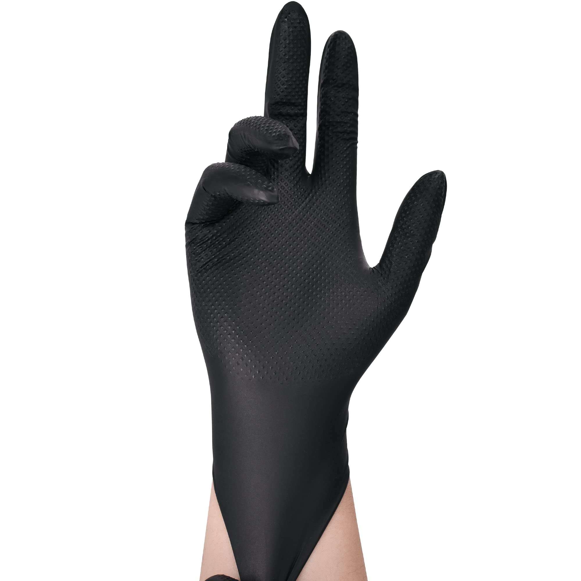 TitanFlex Heavy Duty Black Nitrile Gloves, Raised Diamond Texture, Latex Free, Powder Free Disposable Gloves (8Mil/6Mil) - Image 3
