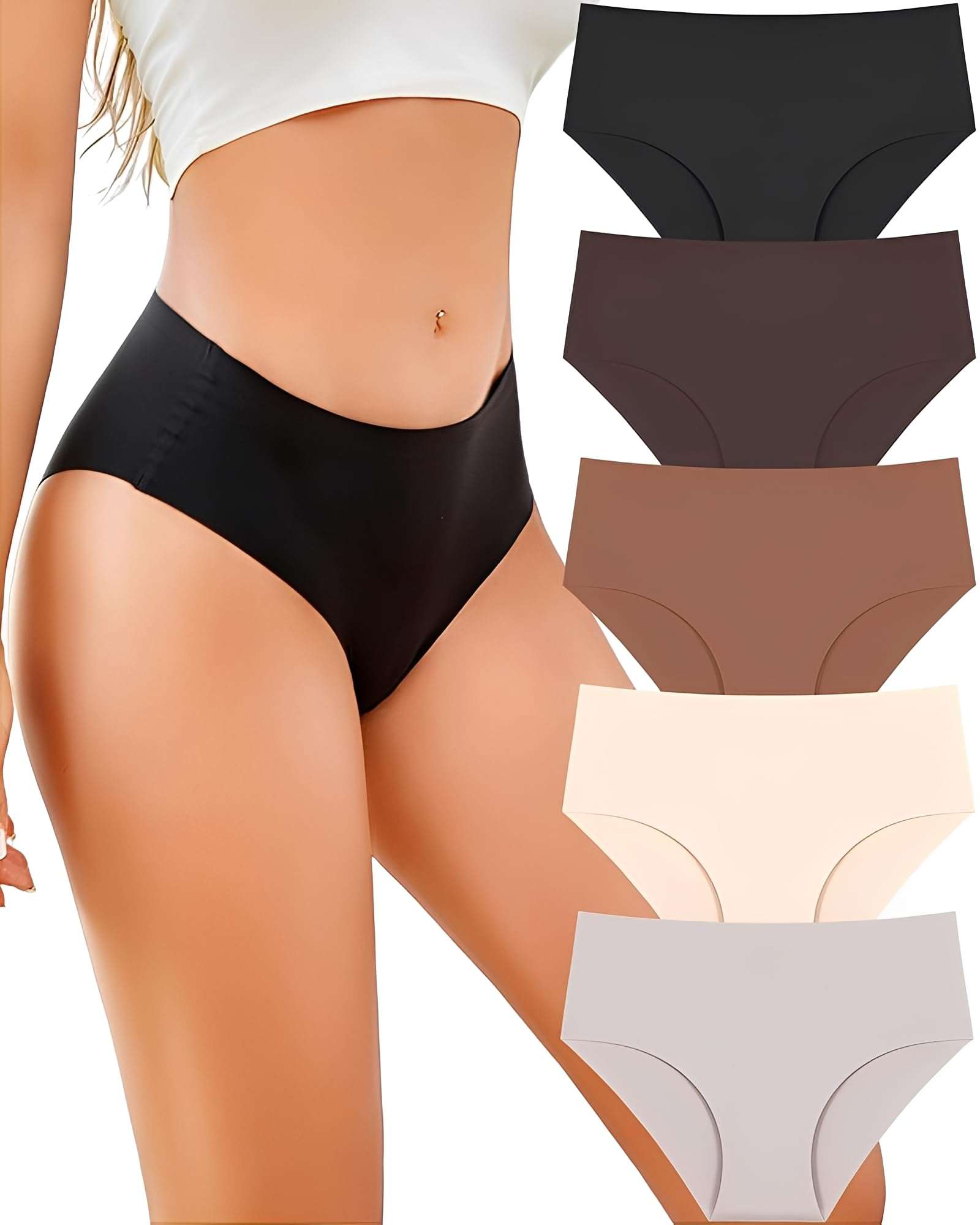 UNDER THE SEA Seamless Underwear for Women Mid Rise Brief Sexy No Show Bikini Panties Womens Cheeky 5 Pack XS-XL… - Image 1