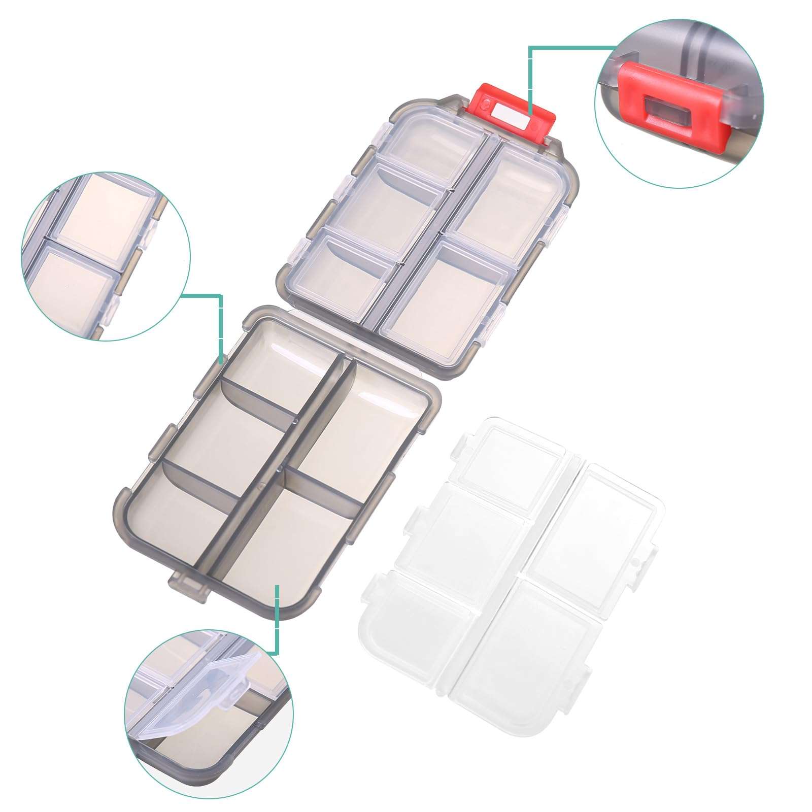 Zuihug 1Pack Travel Pill Organizer - 10 Compartments Pill Case, Compact and Portable Pill Box, Perfect for On-The-Go Storage, Pill Holder for Purse Gray - Image 5