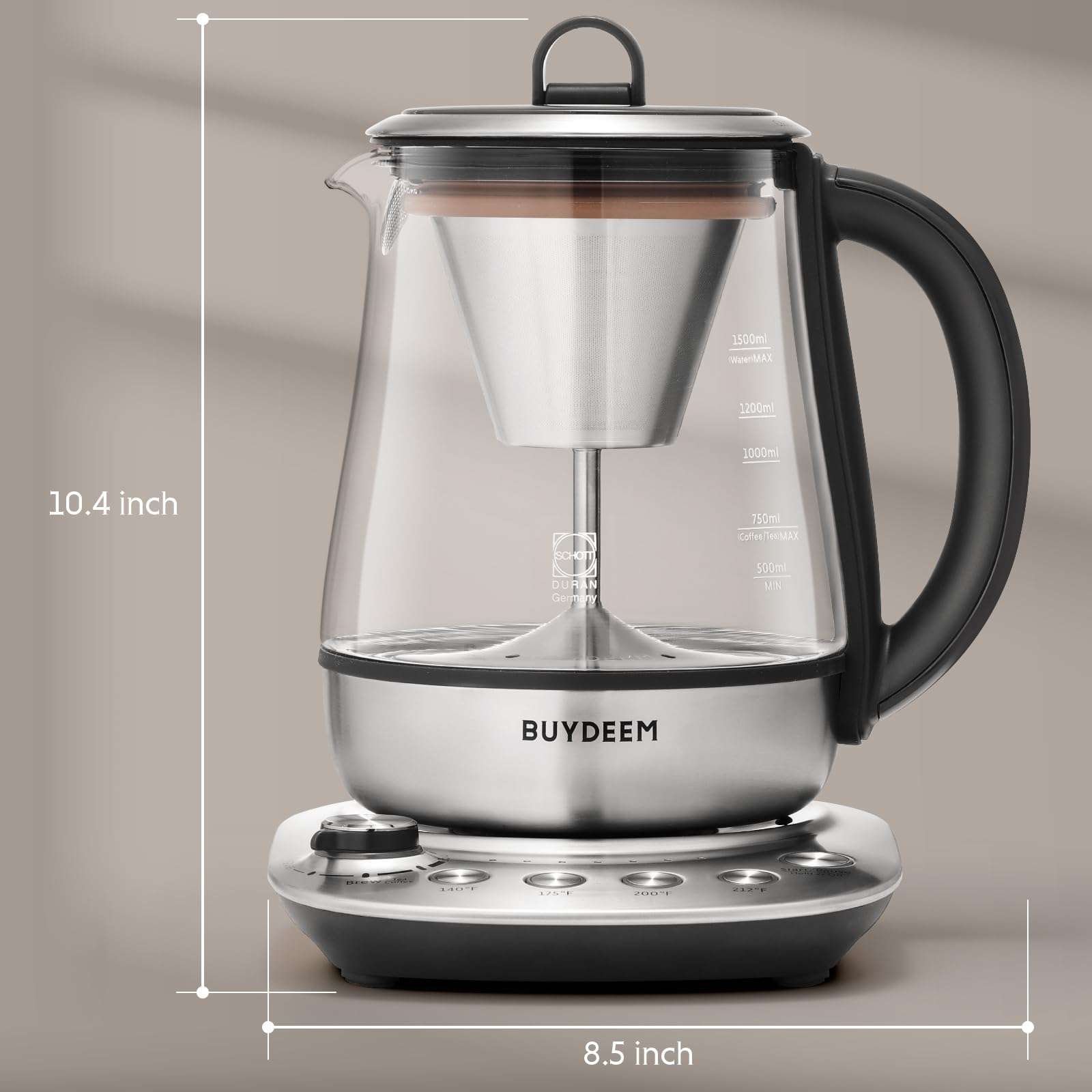 BUYDEEM K176 Tea Maker, Multifunctional Stainless Steel Electric Kettle for Tea and Coffee Brewing, Auto Keep Warm, 5 Flavor Controls, 1.5L - Image 2