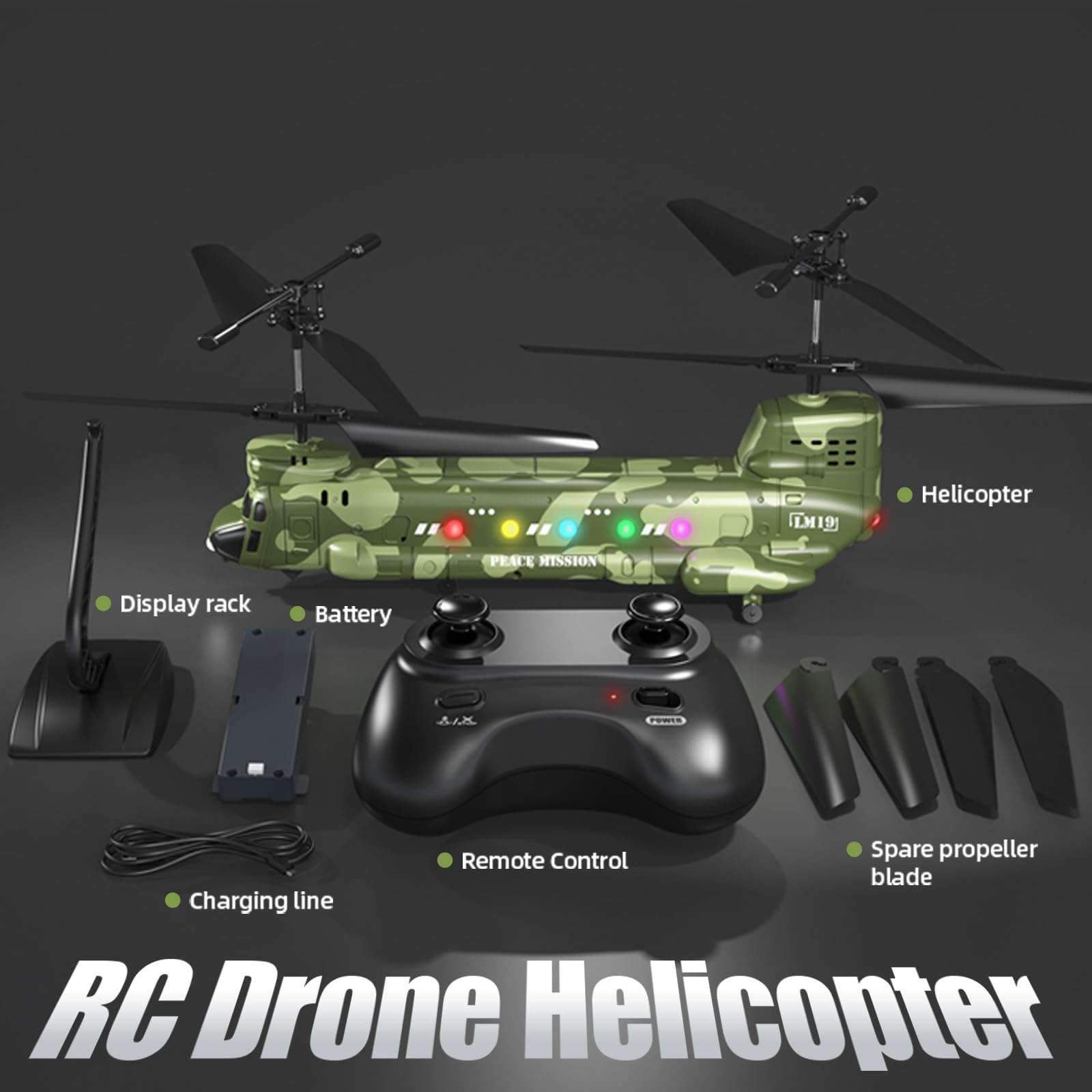 OBEST LM19-D Chinook RC Helicopter,Remote Control Military Helicopter with Camera,Twin-propeller with Altitude Hold,One Key take Off/Landing,Army RC Toys for Boys and Military Fans - Image 7