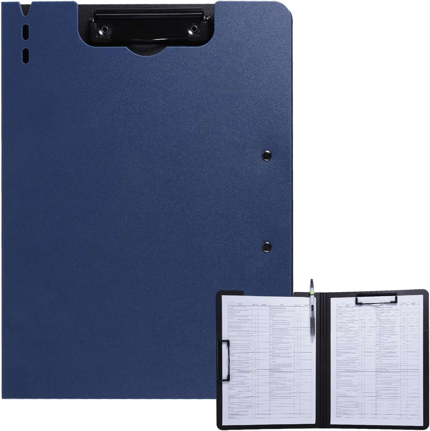 FRETONBA Clipboard Folder, A4 Foldable Clipboard with Horizontal and Vertical Double Metal Clips, 360 Degree Foldable Binder Clipboards with Pen Holder, File Cover Work Folder Clipboards, Blue - Image 1