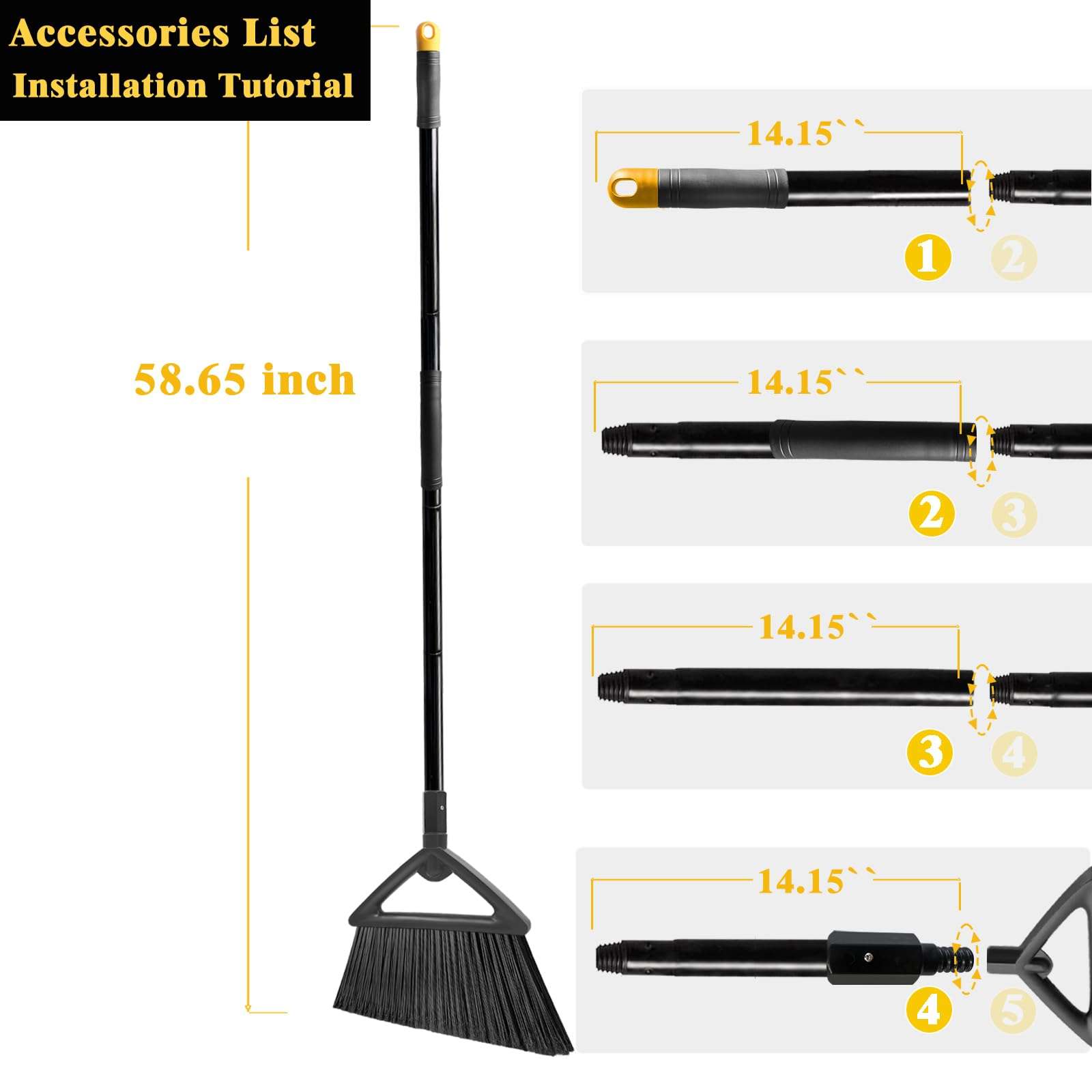 PUTNATRUE Outdoor Angle Broom Indoor,Upgraded Heavy Duty Commercial Brooms,Black Broom for Sweeping House,Restaurant,Kitchen,Garage,Courtyard - Image 2