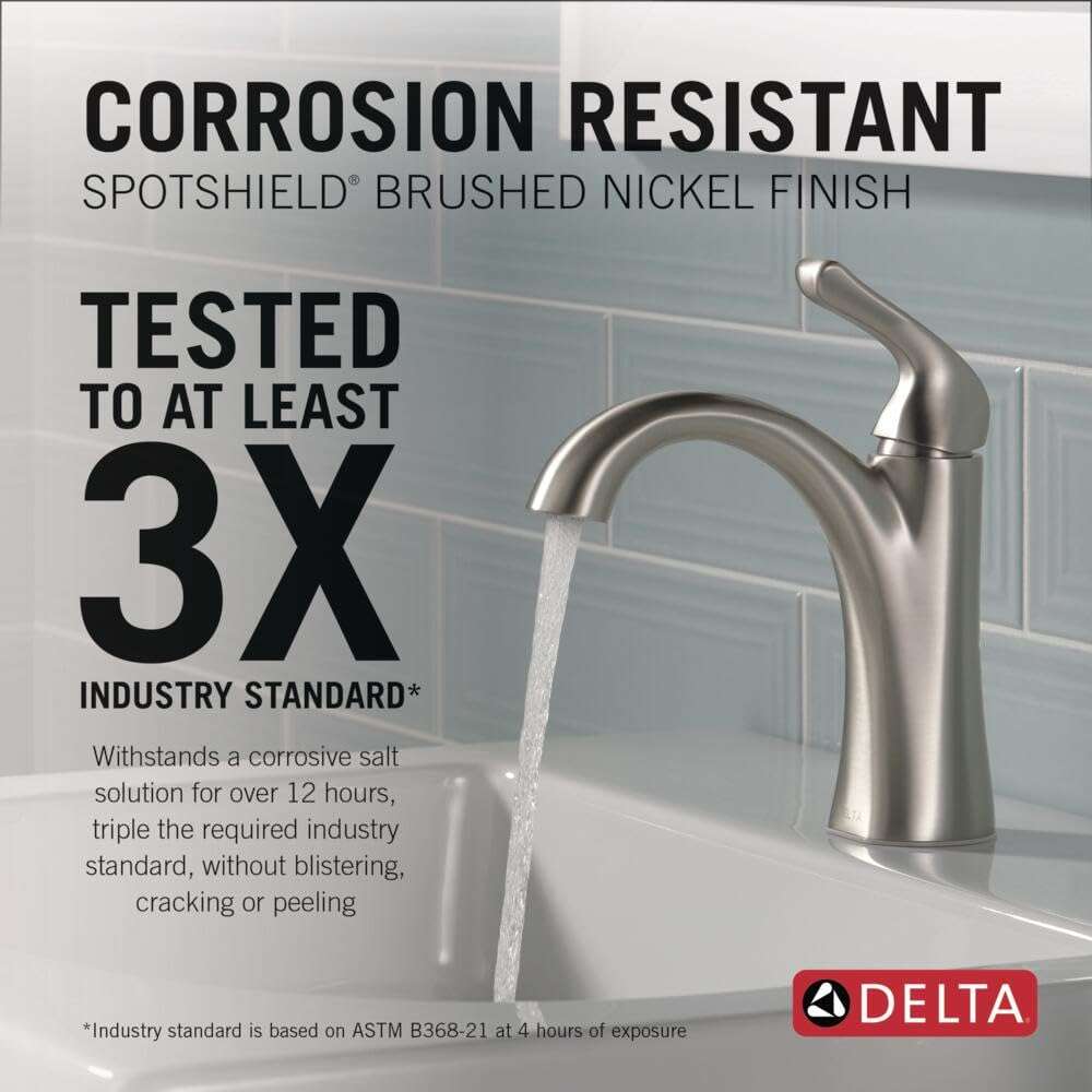 Delta Faucet Arvo Single Hole Bathroom Faucet Brushed Nickel, Single Handle Bathroom Faucet, Bathroom Sink Faucet, Drain Assembly Included, SpotShield Stainless 15840LF-SP - Image 4