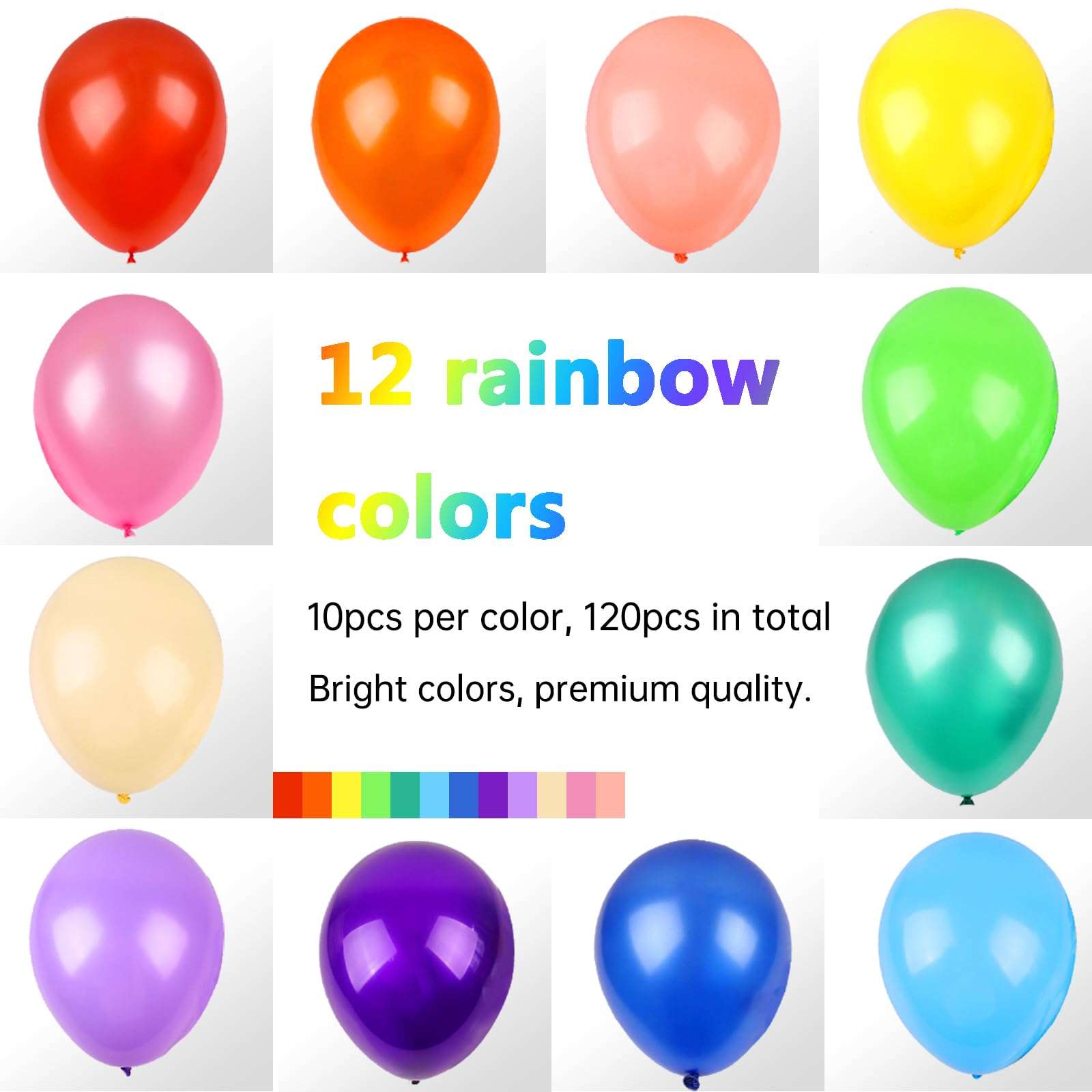 RUBFAC 120 Balloons Assorted Color 12 Inches Rainbow Latex Balloons, 12 Bright Color Party Balloons for Birthday Baby Shower Wedding Party Supplies Arch Garland - Image 4
