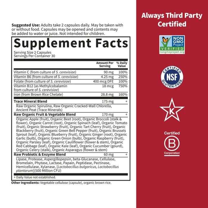Garden of Life Vitamin Code Healthy Blood - Iron Supplement for Women, 60 Vegan Capsules, with Vitamins B, C, Trace Minerals, Fruit Veggies, Probiotics - for Energy and Anemia Support - Image 5