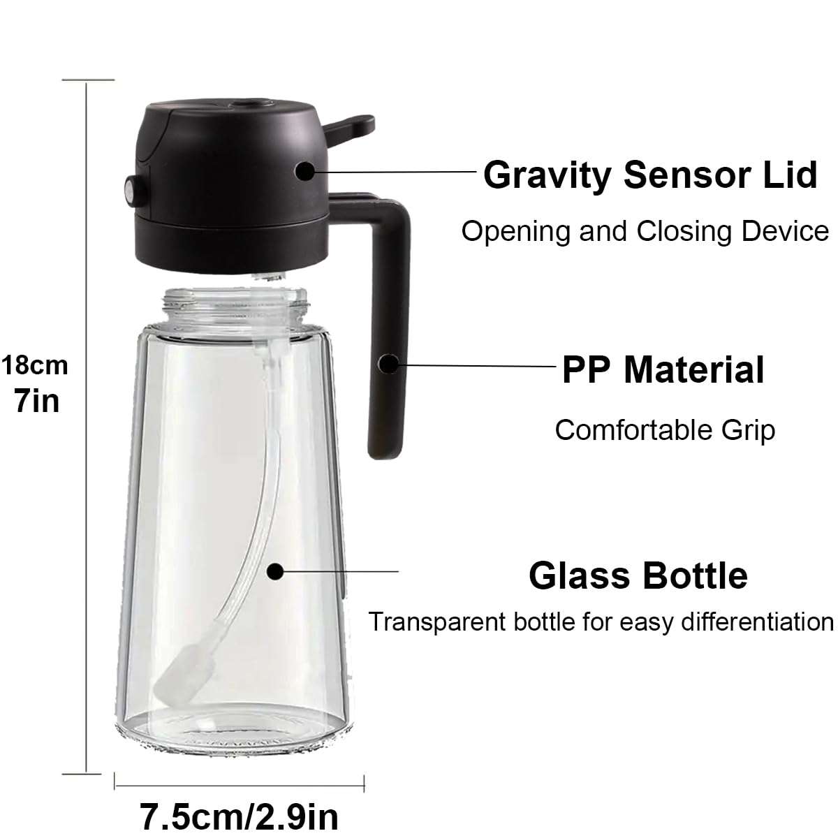 RFetomax Oil Sprayer for Cooking-2 in 1 Olive Oil Dispenser, 16oz/470ml Oil Dispenser Bottle for Air Fryer, BBQ,Salad, Frying, Barbecue (Black) - Image 2