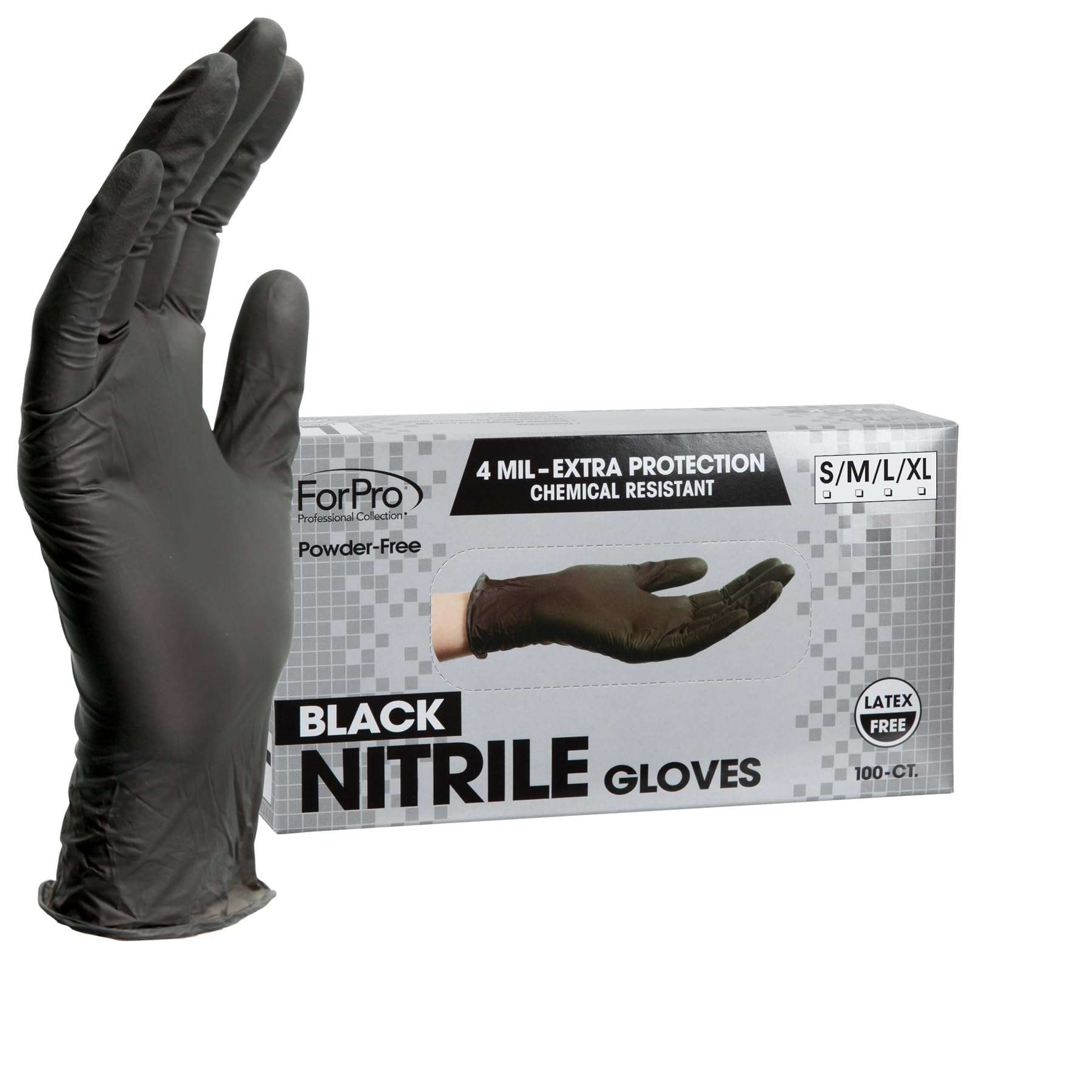 ForPro Disposable Nitrile Gloves, Chemical Resistant, Powder-Free, Latex-Free, Non-Sterile, Food Safe, 4 Mil, 100-Count - Image 1