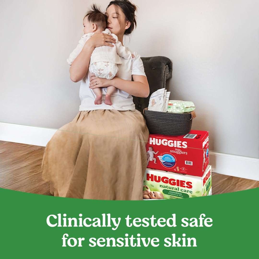 Huggies Natural Care Sensitive Baby Wipes, Unscented, Hypoallergenic, 99% Purified Water, 10 Flip-Top Packs (560 Wipes Total) - Image 9