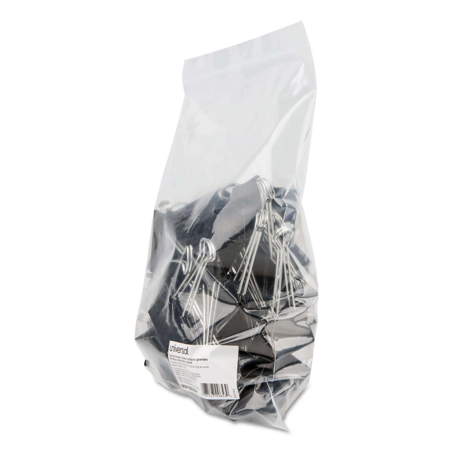 Universal 10220VP Large Binder Clips, Zip-Seal Bag, 1-Inch Capacity, 2-Inch Wide, Black, 36/Bag - Image 2