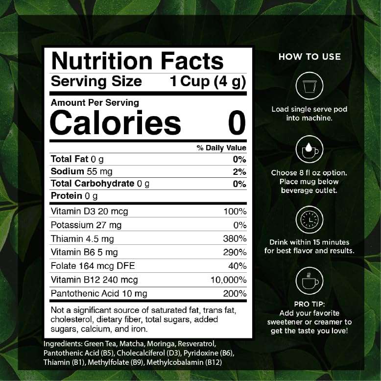VitaCup Green Tea Pods 16 Ct, Enhance Energy & Detox with Matcha | Moringa | B Vitamins, D3 | Keto, Paleo, Vegan | Recyclable Single Serve Pod | Compatible with Keurig K-Cup Brewers - Image 2