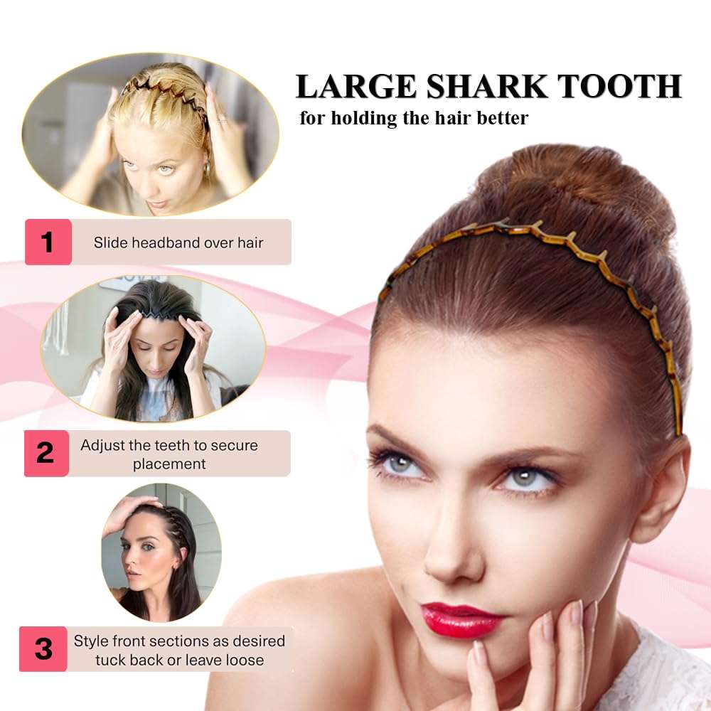 KALIYOTO Zig Zag Headbands, Recycled Plastic Wavy Hair Band with Teeth, Headbands for Women and Men, Classic 90s Hair Accessories, (1 Black Color+1 Brown) - Image 2