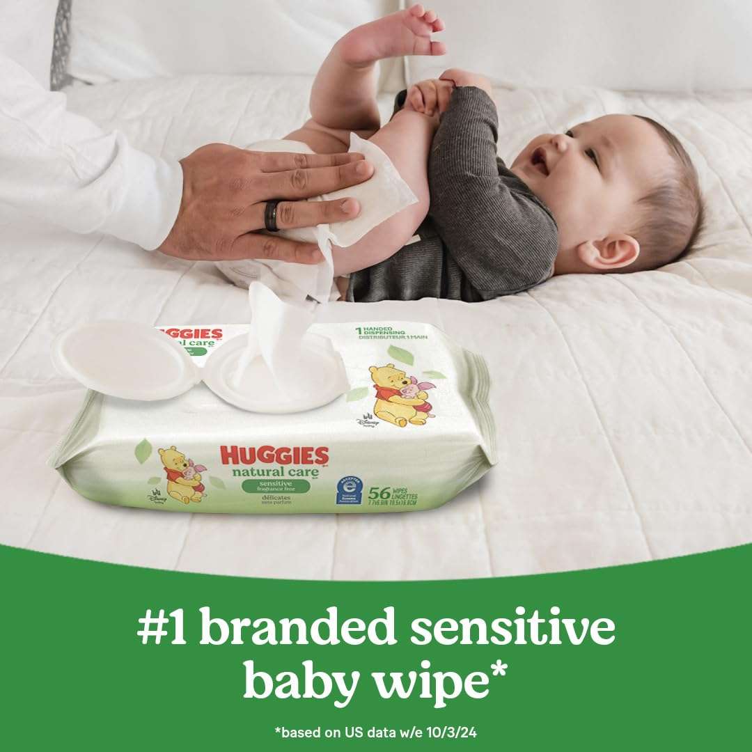 Huggies Natural Care Sensitive Baby Wipes, Unscented, Hypoallergenic, 99% Purified Water, 10 Flip-Top Packs (560 Wipes Total) - Image 11