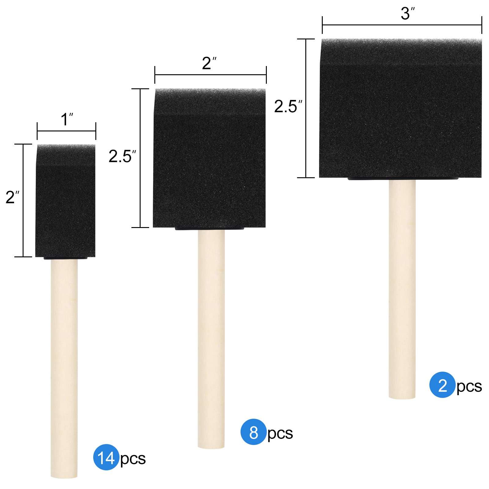 24 Pcs Foam Paint Brushes, Wood Handle Sponge Brushes for Painting, Staining, Varnishes, and DIY Craft Projects (1'', 2'' and 3'') - Image 2