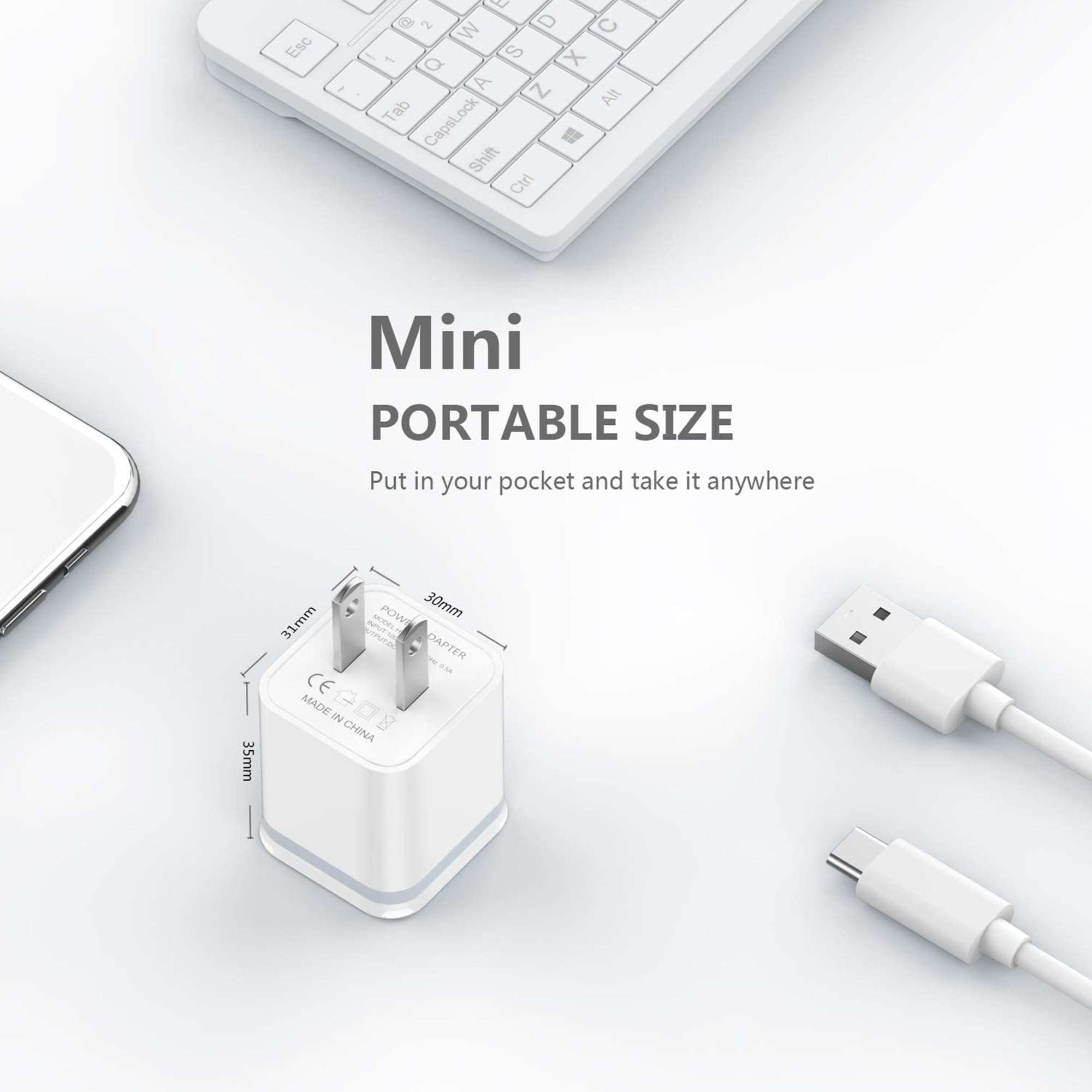 USB Wall Charger, 5-Pack 2.1A/5V Dual Port USB Cube Power Adapter Charger Plug Charging Block Replacement for iPhone Xs/XR/X, 8/7/6 Plus, Samsung, HTC, LG, Moto, Android Phones - Image 5