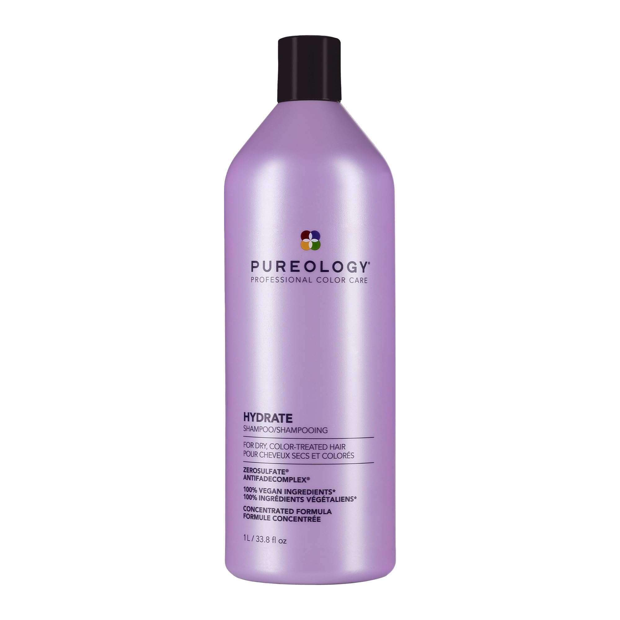 Pureology Hydrate Shampoo - For Dry or Color-Treated Hair, Intense Hydration & Softness, With Rose Extract & Green Tea, Vegan & Sulfate-Free - Image 1