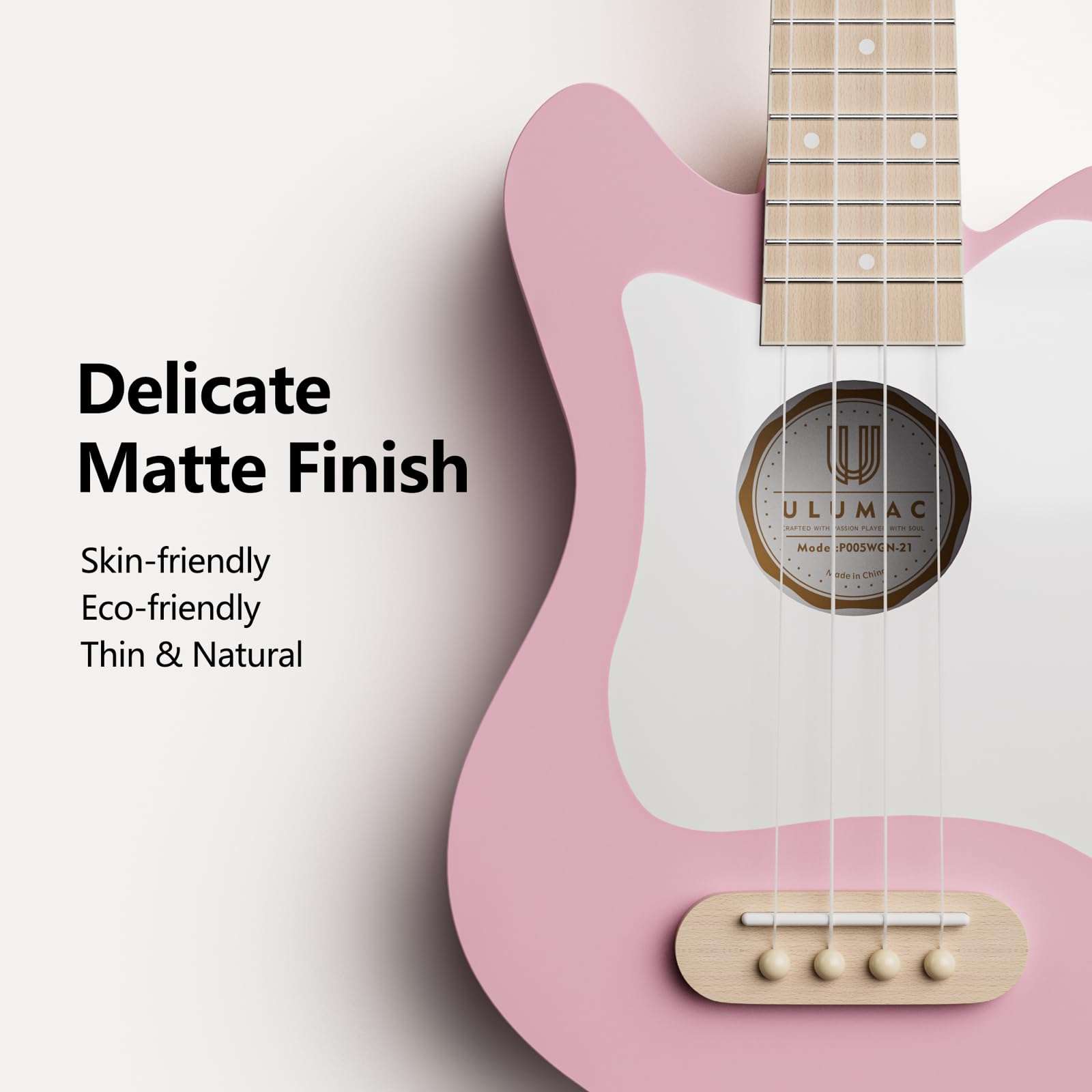 Ulumac Soprano Ukulele, Stylish Shape with White Pickguard Spruce 21.5 inch Ukelele Beginner Kit with Gig Bag, Digital Tuner, Replacing Strings, 3 Guitar Picks, Strap, Cloth, Pink, P005WPN - Image 4