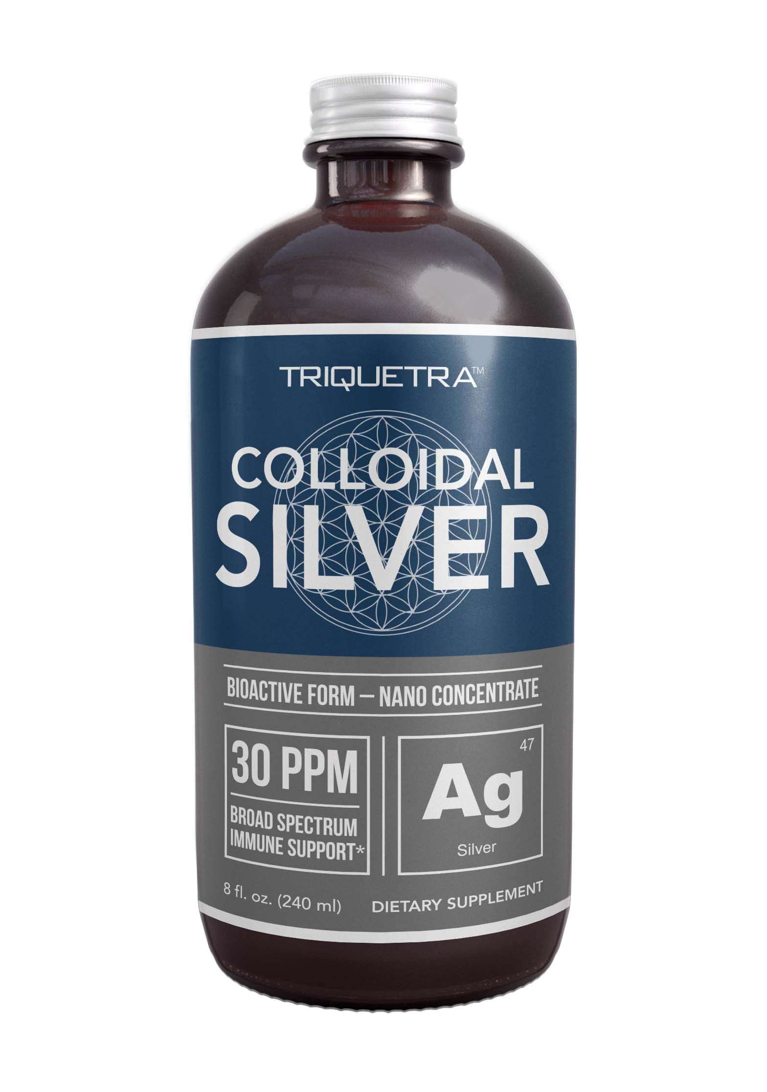 Bioactive Colloidal Silver - 8 oz, Glass Bottle, Vegan, Safe Doses with Highest Effectiveness - Nano Ions, 30 PPM - Immune Support (48 Servings) - Image 1