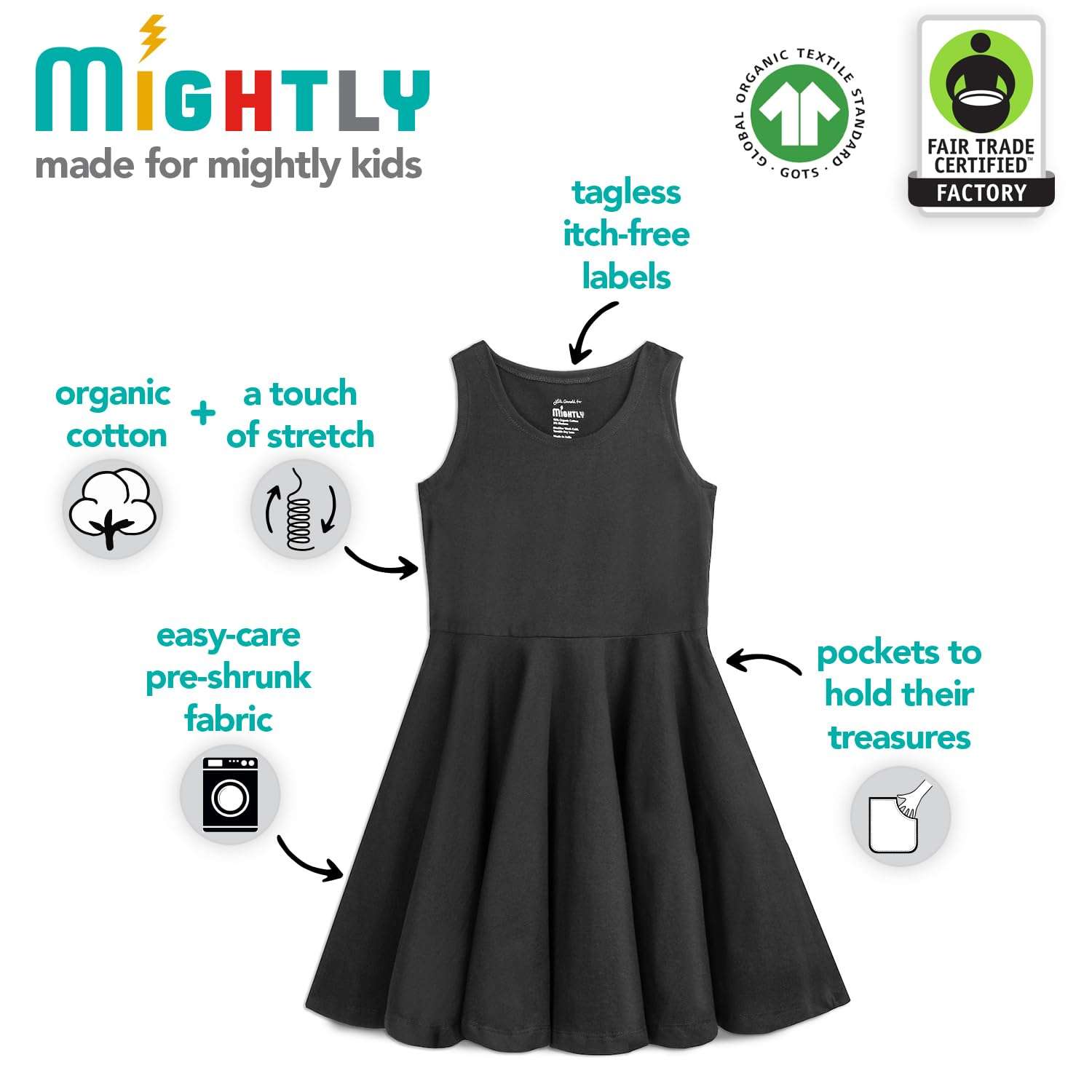 Mightly Girls' Sleeveless Skater Dress | Organic Cotton Fair Trade Certified Toddler and Kids Clothes - Image 5