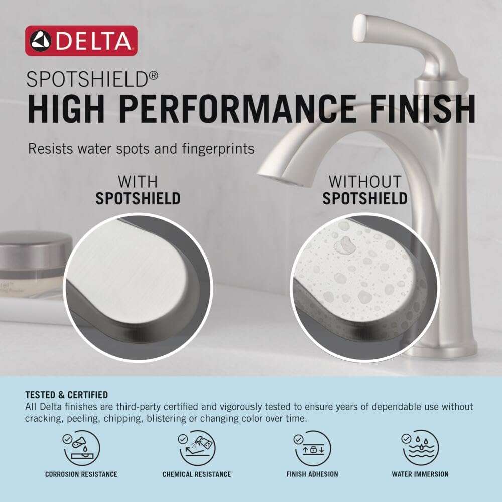 Delta Faucet Arvo Single Hole Bathroom Faucet Brushed Nickel, Single Handle Bathroom Faucet, Bathroom Sink Faucet, Drain Assembly Included, SpotShield Stainless 15840LF-SP - Image 5