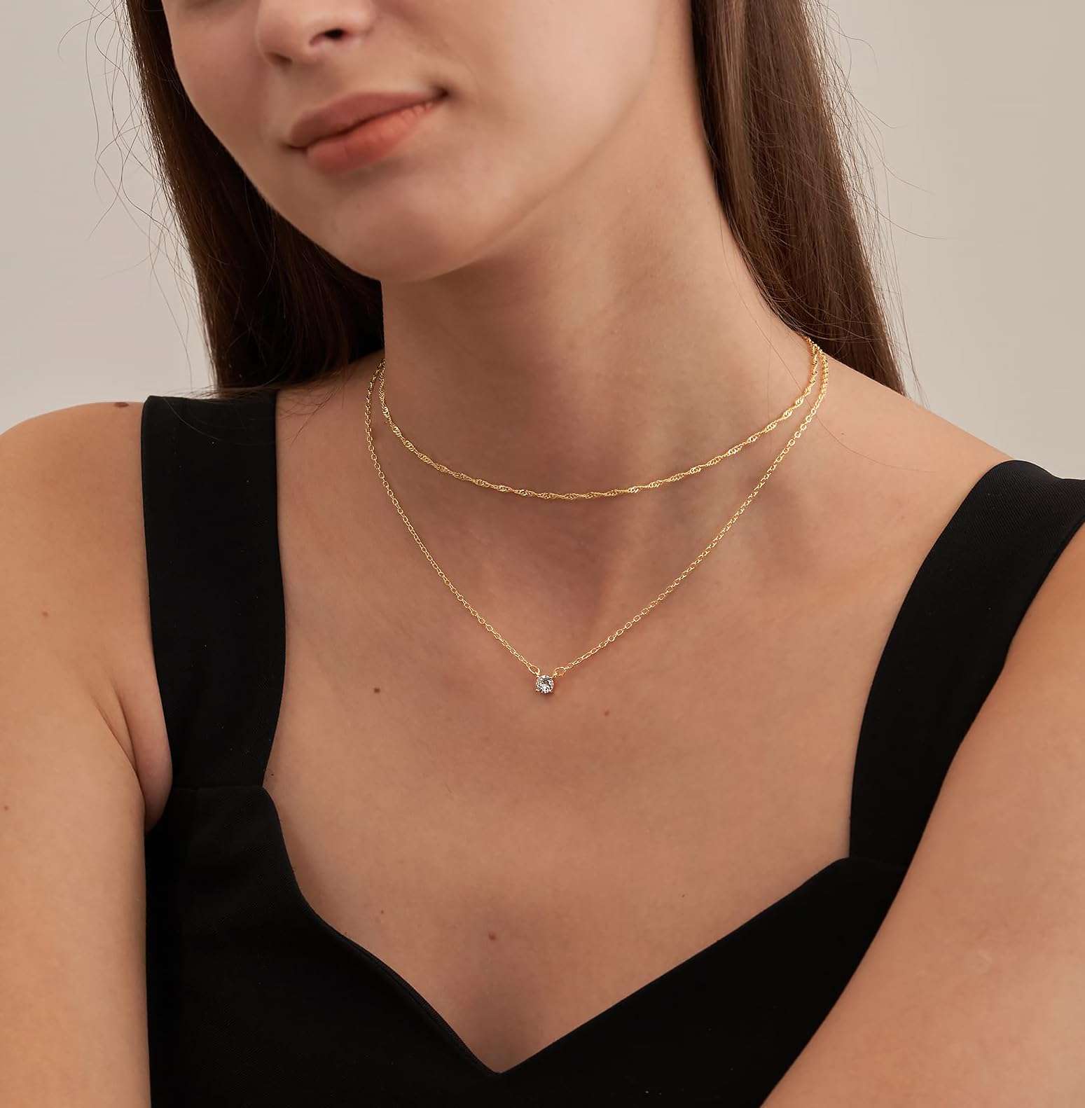 Tewiky Diamond Necklaces for Women, Dainty 14k Gold/Sterling Silver Choker Necklace Simple Gold Plated CZ Jewelry Necklaces for Women Trendy Gifts - Image 3