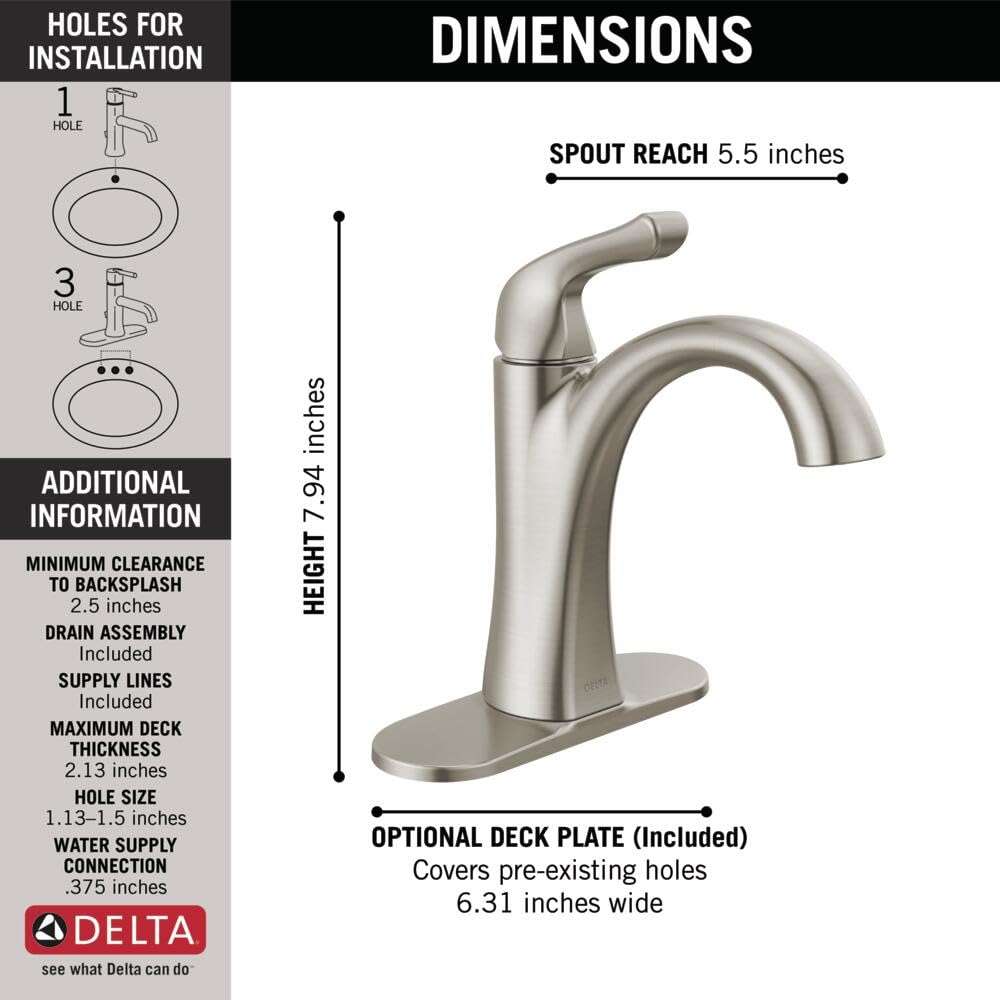 Delta Faucet Arvo Single Hole Bathroom Faucet Brushed Nickel, Single Handle Bathroom Faucet, Bathroom Sink Faucet, Drain Assembly Included, SpotShield Stainless 15840LF-SP - Image 3