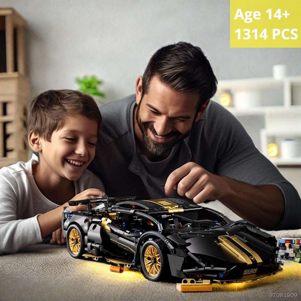 Chodia Sport Race Car Building Block Sets for Adults,Black Technical Racing Supercar Toys Kits Collectible 1:14 MOC Model Construction Birthday Gifts for Boys Men Teens Age 8+, 8-12 12-16,14+ - Image 6