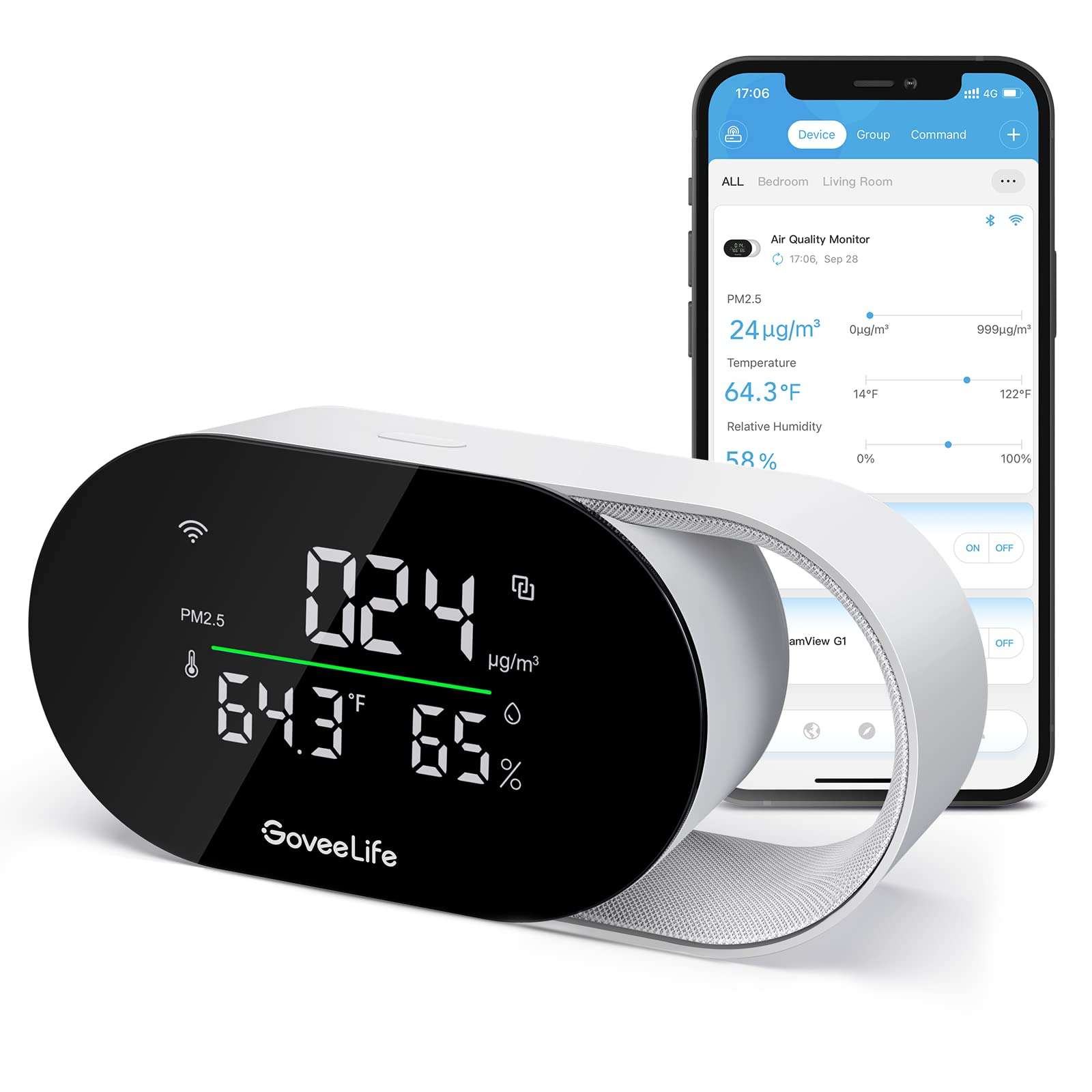 GoveeLife Smart Air Quality Monitor with PM2.5, WiFi, Temperature & Humidity Sensors, LED Display, 2s Refresh, 2-Year Data Storage, for Home & Office Wired - Image 1