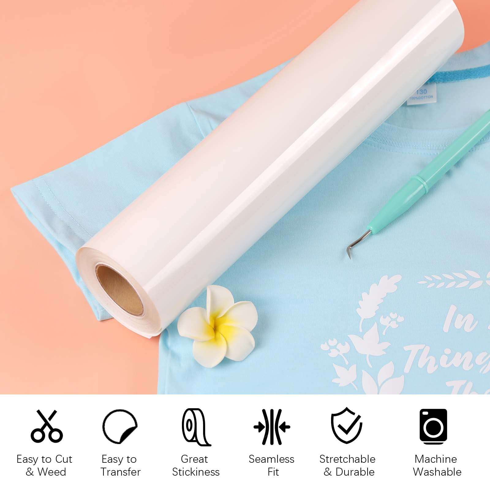 HTVRONT Heat Transfer Vinyl White HTV Rolls - 12" x 20ft White Iron on Vinyl for All Cutting Machines, HTV Vinyl for Shirts - Easy to Cut & Weed for Heat Transfer Design - Image 3