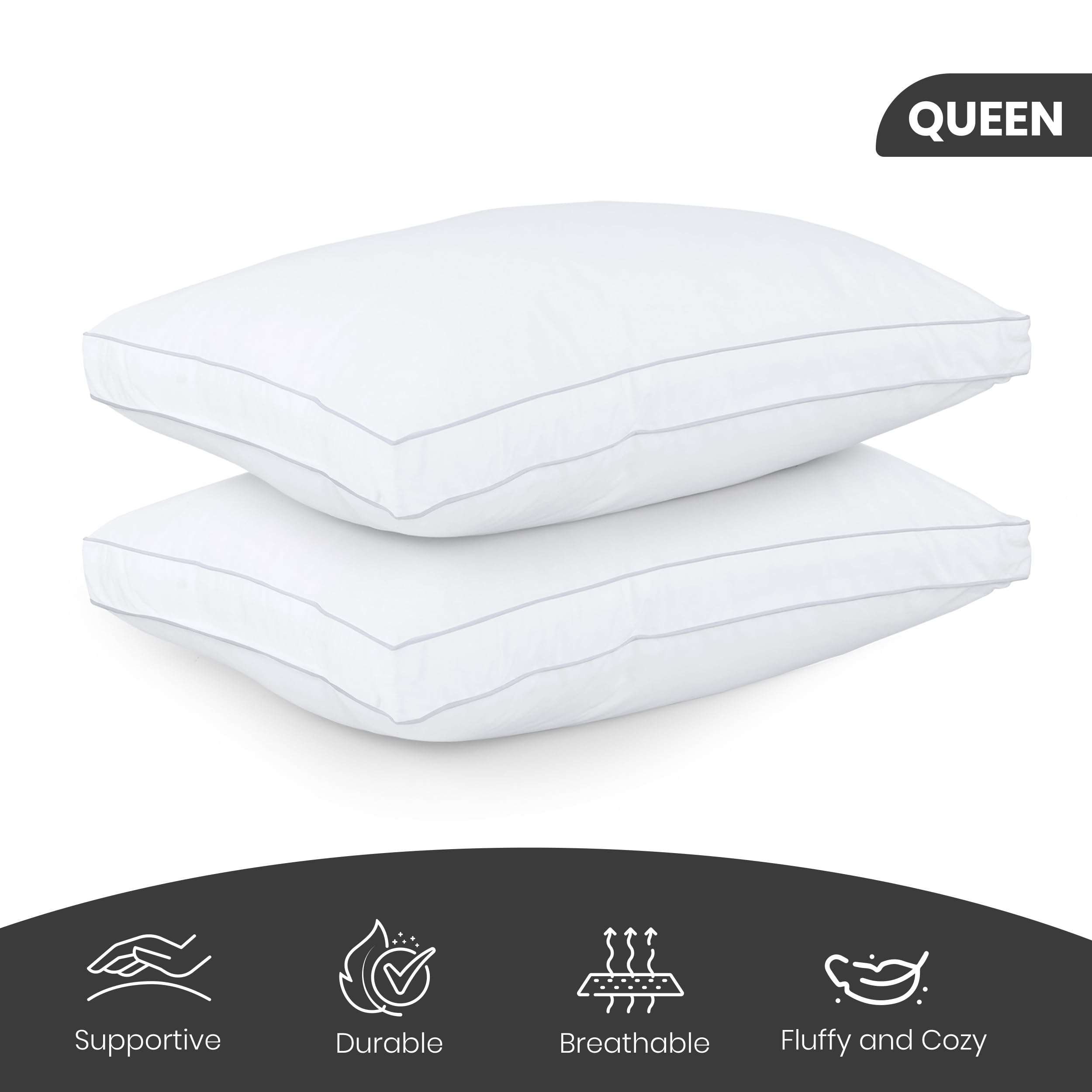 Utopia Bedding Bed Pillows for Sleeping Queen Size (White), Set of 2, Cooling Hotel Quality, Gusseted Pillow for Back, Stomach or Side Sleepers - Image 3
