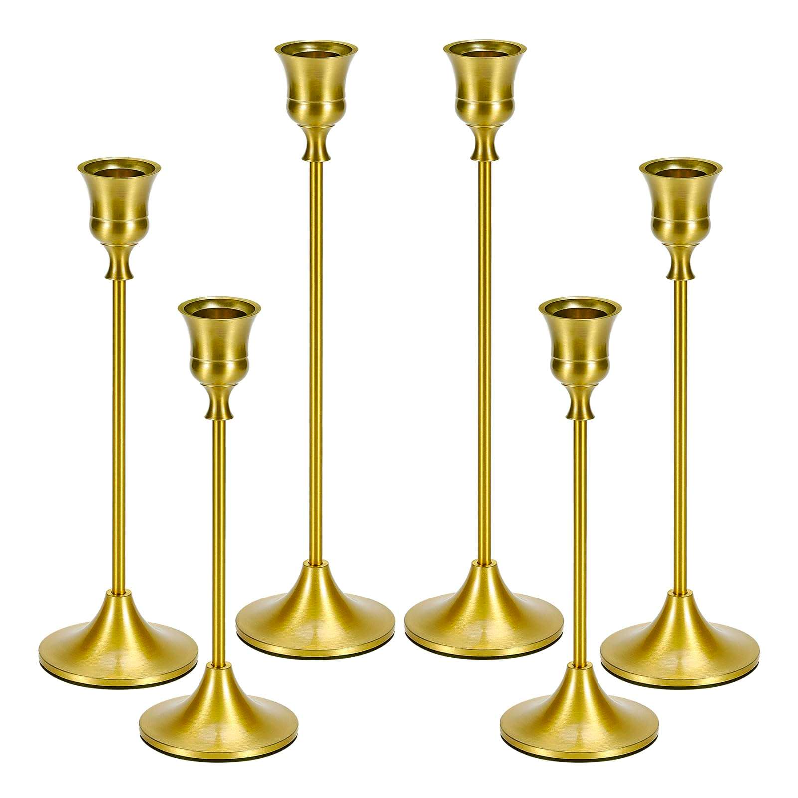 Candle Holder Gold Taper Candlestick Holders - Table Décor Brass Golden Pillar Candle Sticks Holder Set of 6, Antique Fireplace Decor Tapered Bulk Candelabra for Wedding, Christmas - Image 1