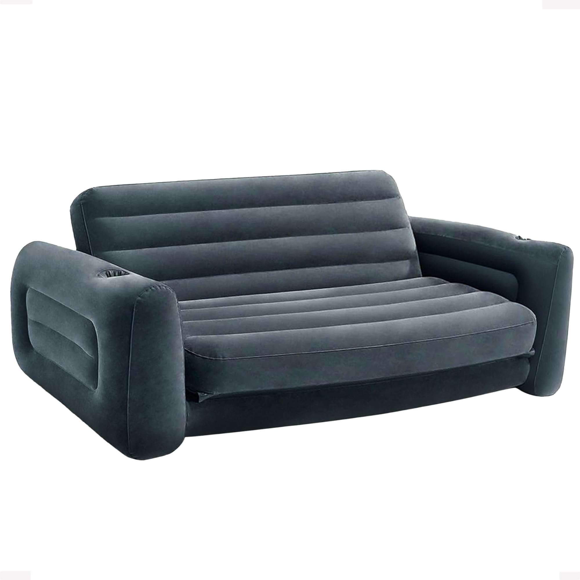 Intex Inflatable Pull-Out Sofa: Velvety Surface, 2-in-1 Valve, Cupholder, 46" x 88" x 26" - Blow-Up Couch and Folding Queen Size Air Mattress Bed - Image 1