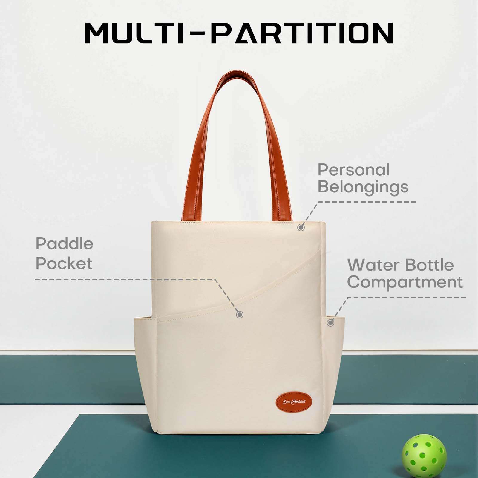 LUZZ Pickleball Tote Bag for Women with Pickleball Handbag 2 Paddle Compartment Front and behind Pockets Fashion Sport Tote - Image 4