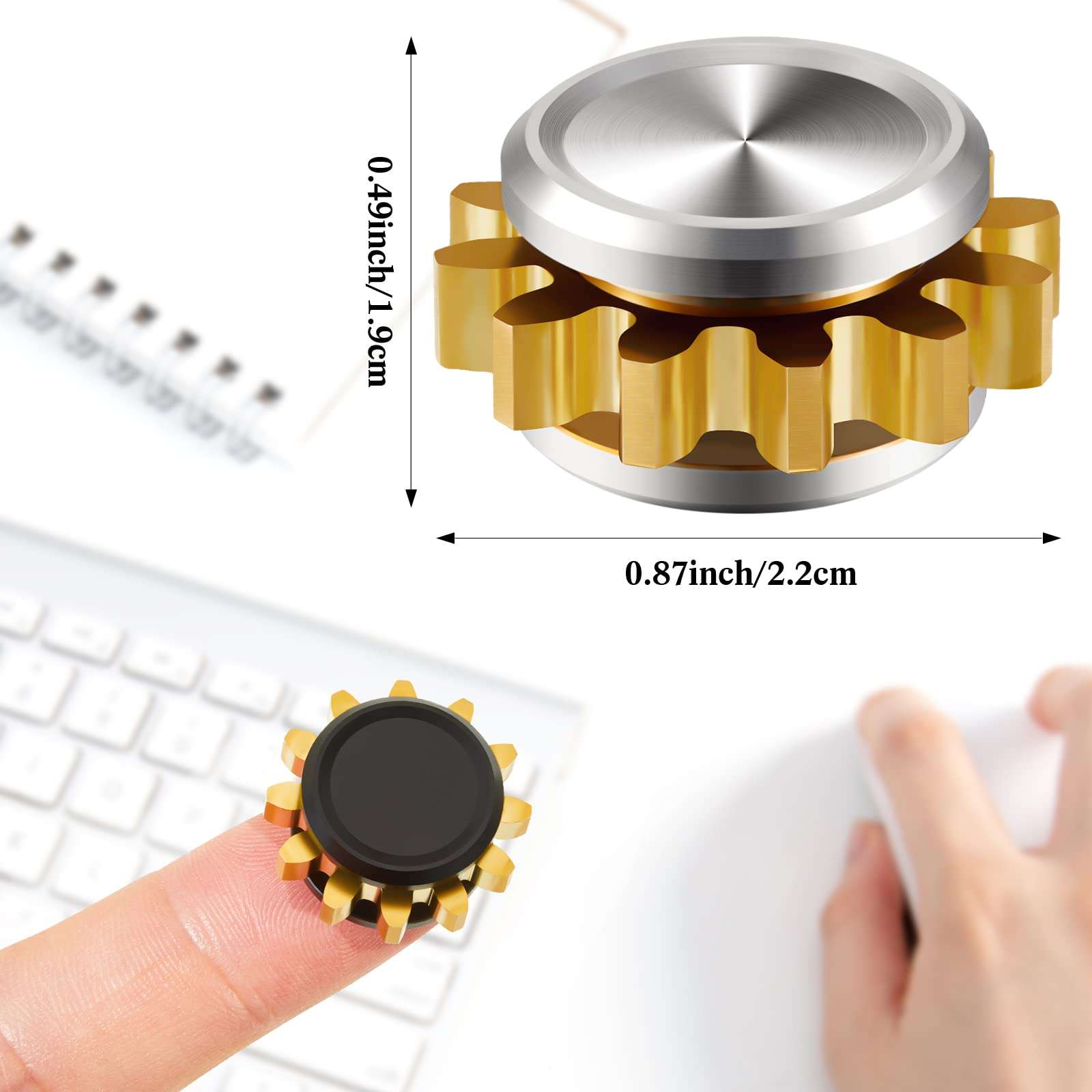 2 Pieces Copper Gear Metal Spinner Toy Small Fidget Toy Solid Metal Brass Gear Mini Steel Bearing for Adults Copper Design Boredom Killing Time Toys(Black, Silver, Gold) - Image 3
