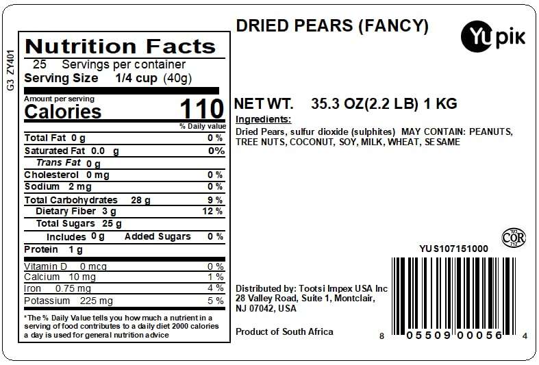 Yupik Dried Pears, 2.2 lb, Kosher, Vegan, Dried Fruits, Quartered Pieces, Naturally Sweet, No Sugar Added, Source of Fiber, Fruity Snacks, Ideal for Baking & Topping - Image 2
