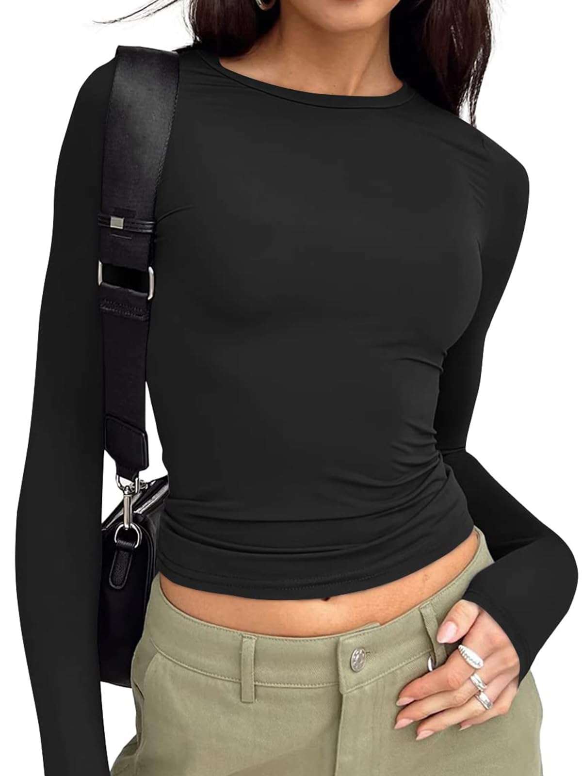 Trendy Queen Womens Long Sleeve T Shirts Fall Fashion 2025 Basic Crop Tops Going Out Outfits Y2k Clothes - Image 1