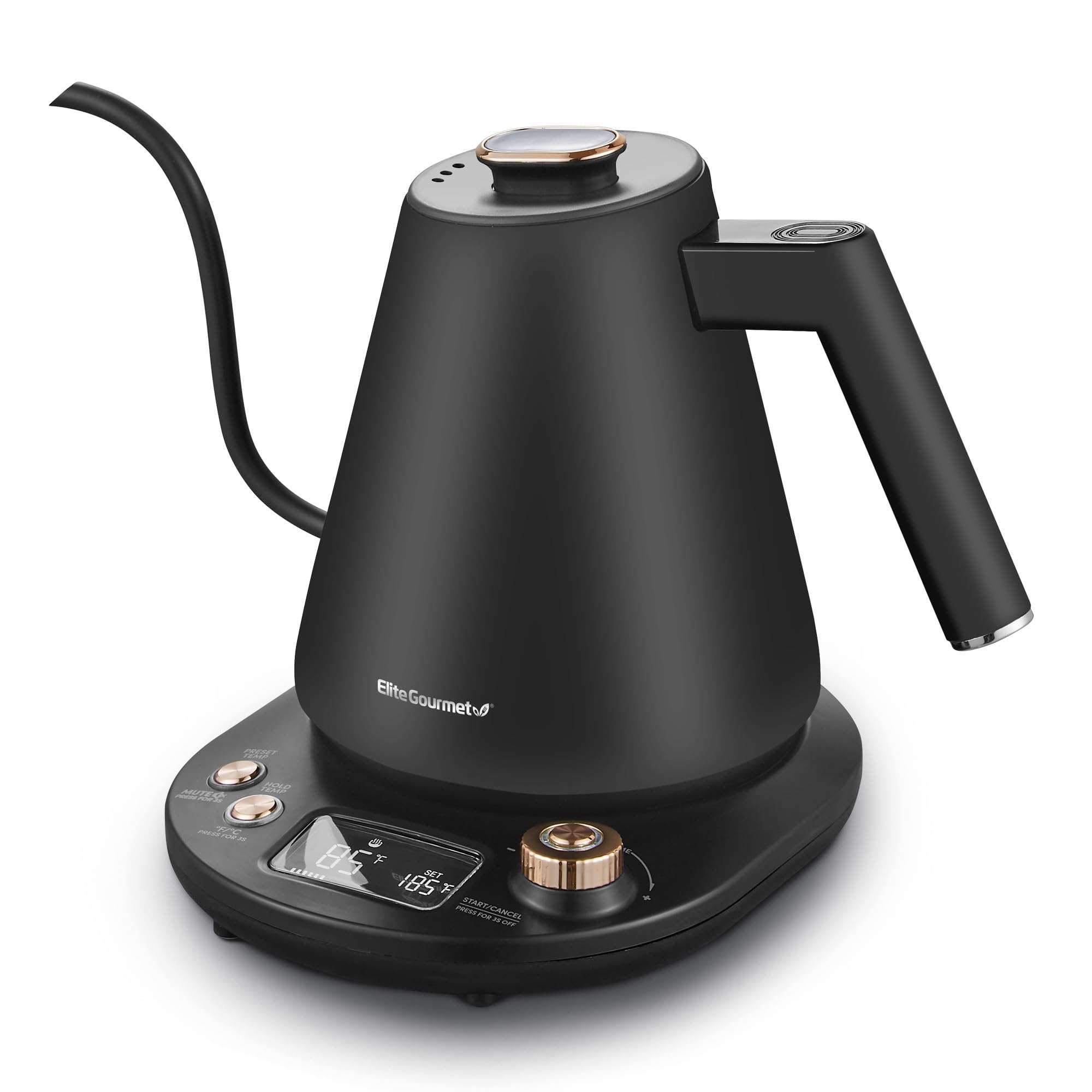 Elite Gourmet EKT3001 1L Digital Water Kettle, 304 Stainless Steel Interior, Programmed Temperatures, Keep Warm Function, Cordless, 360° Base, Auto Off & Audible Indicator, Matte Black - Image 1