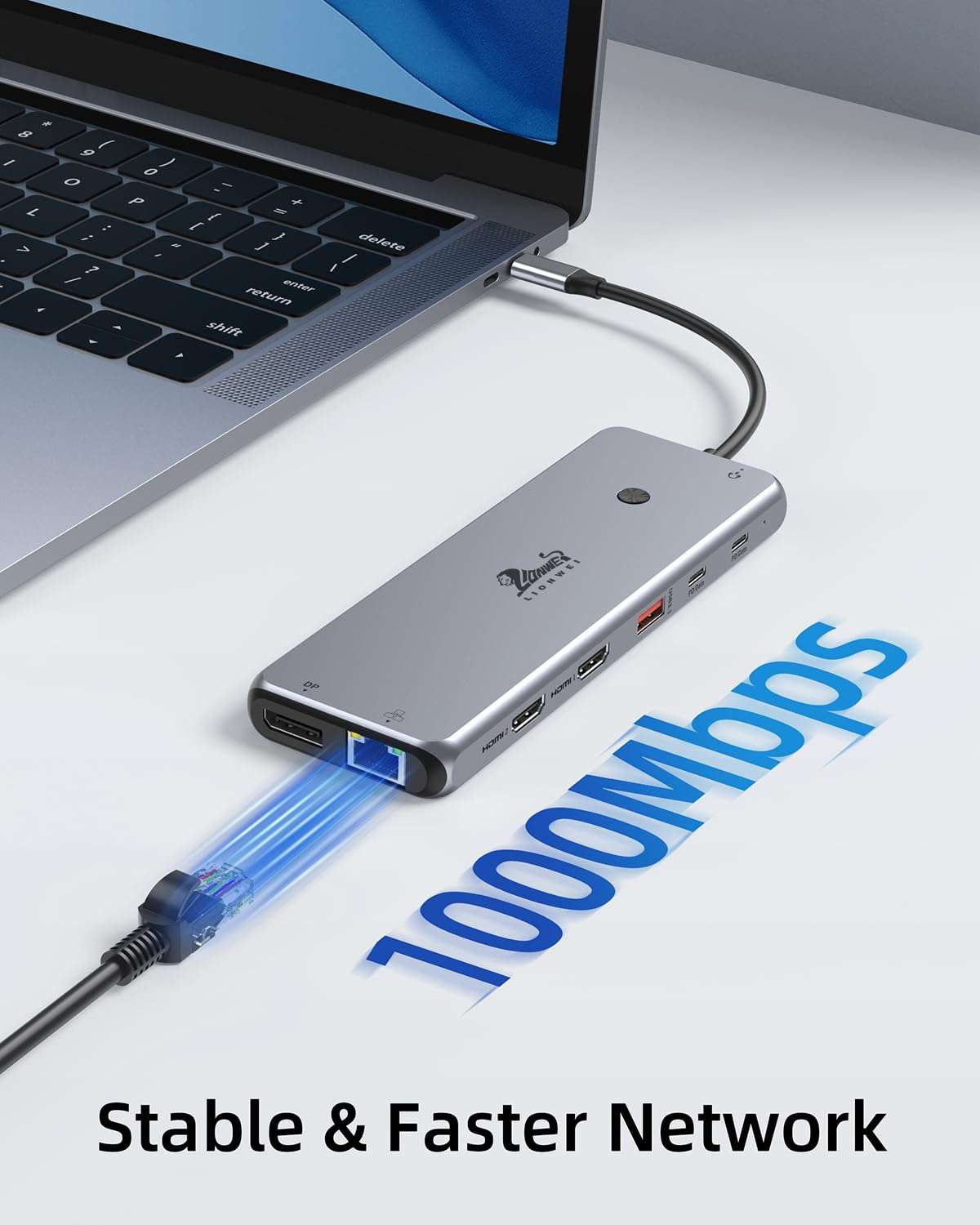 13 in 1 USB C Docking Station - Dual Monitor, Triple Display, 8 USB C/A Ports, Ethernet, Audio - LIONWEI USB C Hub for MacBook,Dell,HP,Lenovo,Surface - Image 7
