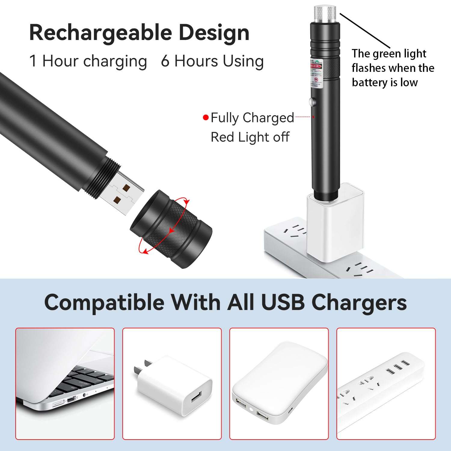 MIPREZT [Professional] Rechargeable Green Line Light Flashlight Long Distance Range for TV/LED/LCD Screens Tactical Flashlights Presentation Office/Outdoors/Astronomic/Construction [001] - Image 3