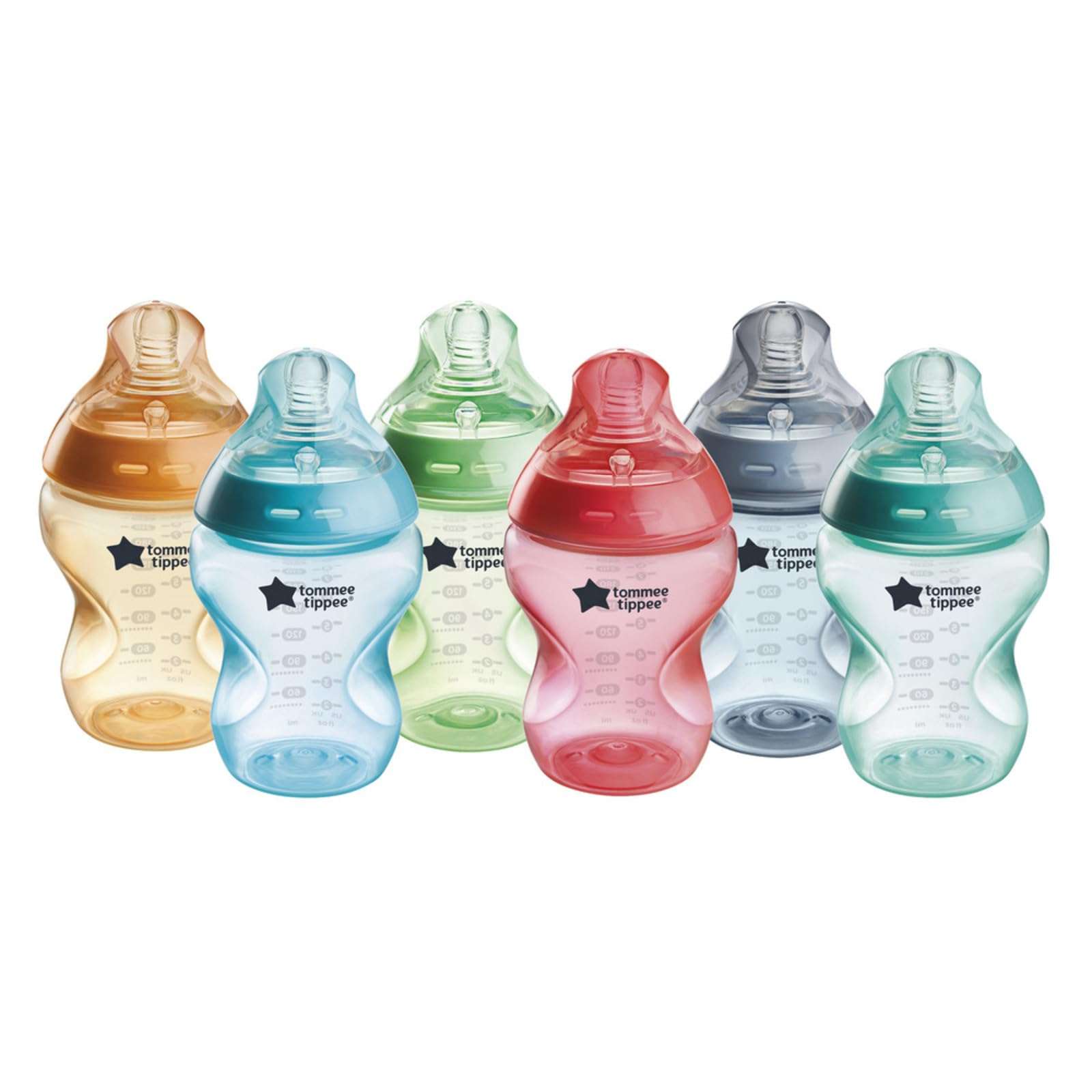 Tommee Tippee Natural Start Anti-Colic 9 oz BPA Free Baby Bottles, 0+ Months, Slow Flow Breast-Like Nipple, Self Sterilizing, Designed for Seamless Transition Between Bottle & Breast, Fiesta,Pack of 6 - Image 1
