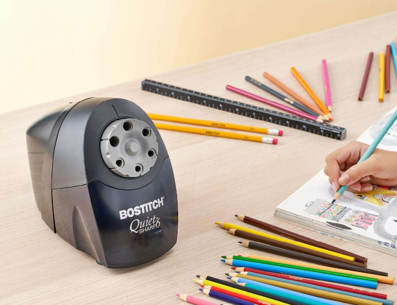 Bostitch Office QuietSharp 6 Electric Pencil Sharpener, Heavy Duty Classroom Sharpener, Size Selector with 6 Different Sizes, Perfect for Classroom and Homeschool Use, Black - Image 2
