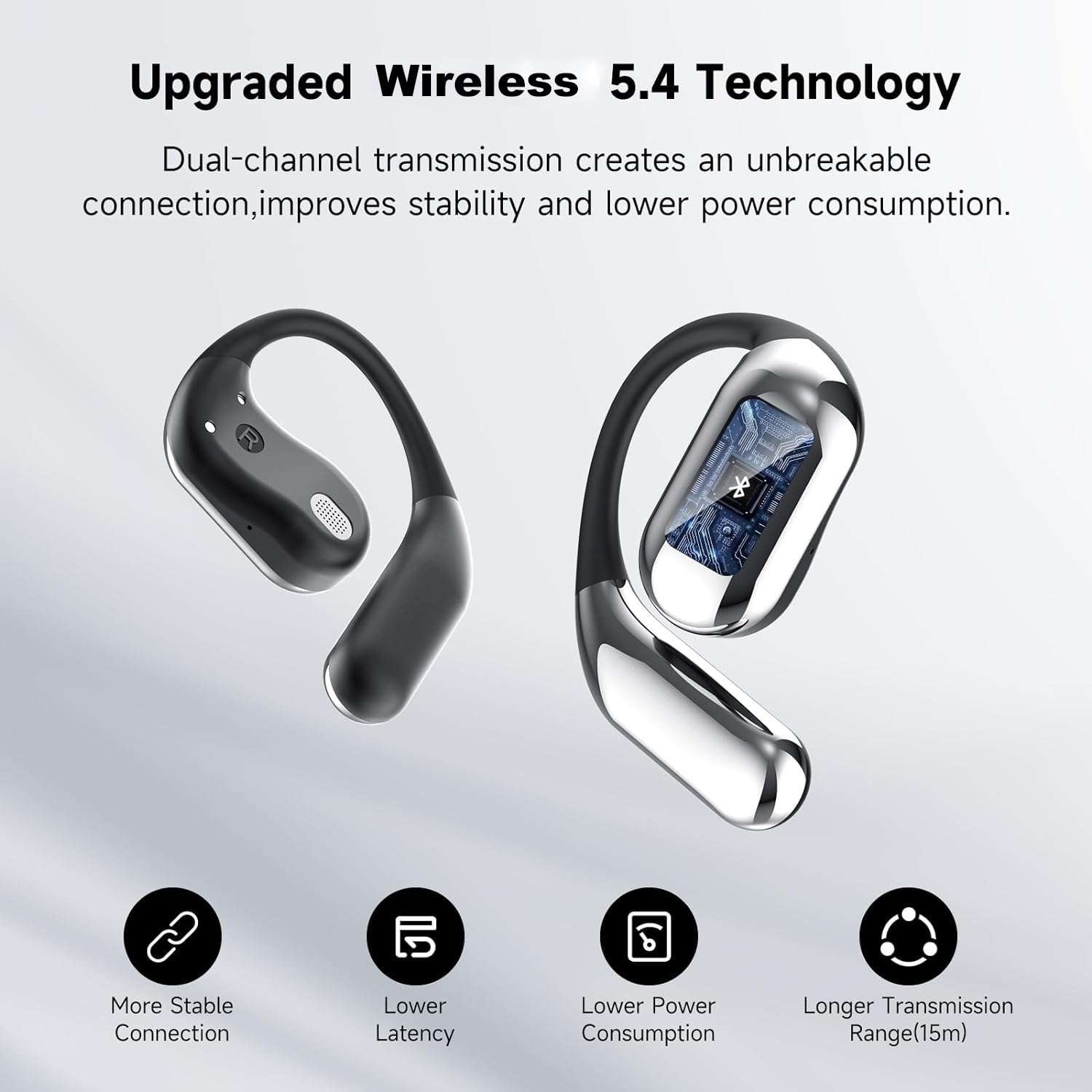 Open Ear Bone Conduction Bluetooth 5.4 Headphones,Wireless Earbuds Built-in Mic Sport Over Earphones with Comfort Ear Hooks LED Display Charging Case,Waterproof IPX7 Headset for Running Fitness,Black1 - Image 7