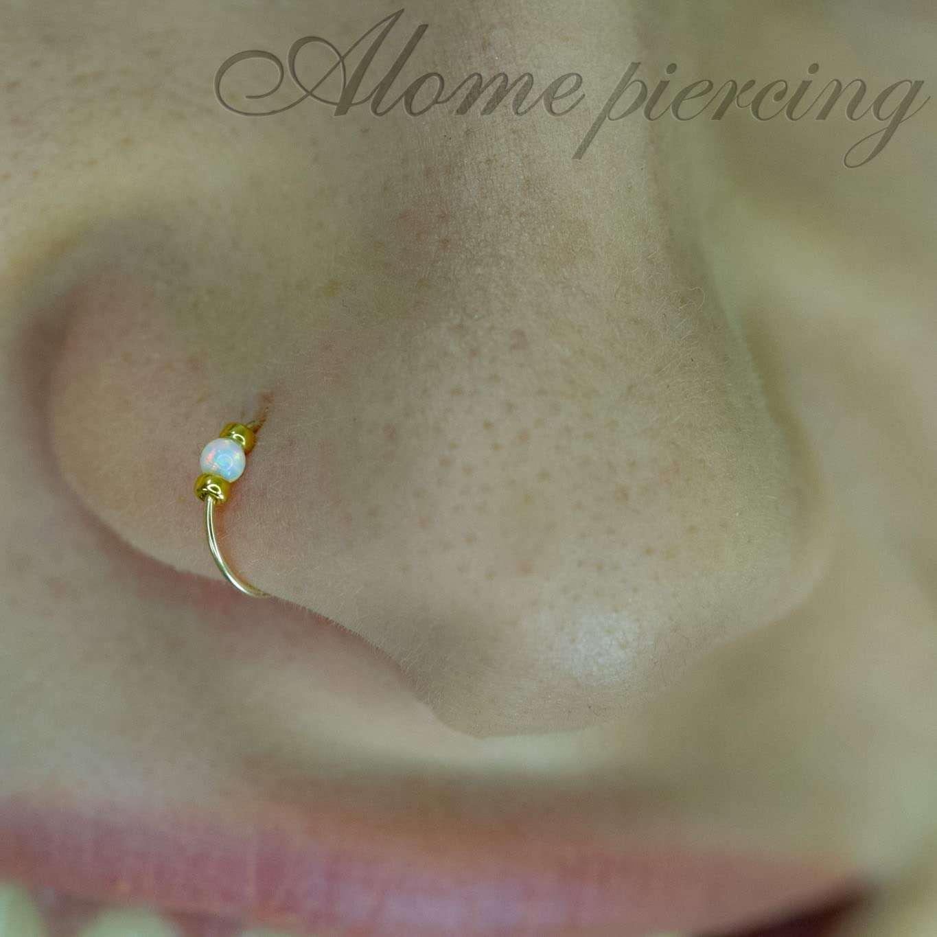Gold Nose Ring - Thin Tiny White Opal 24 Gauge Nose Hoop Rings -14k Gold Filled Smooth Comfortable Nose Piercing Jewelry For Women - Gift Ready - Image 7